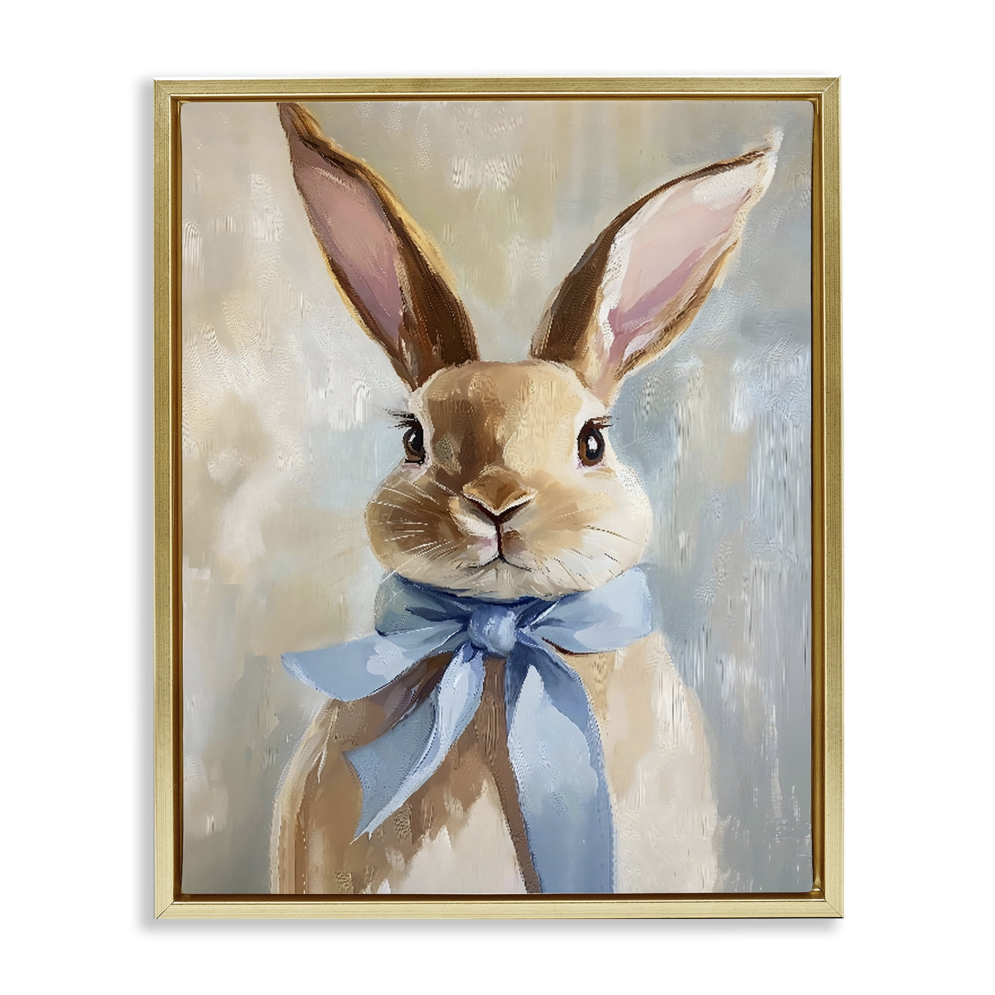 Stupell Industries Bunny with Blue Bow Gold Framed Floater Canvas Wall Art, design by The Prints Vibe