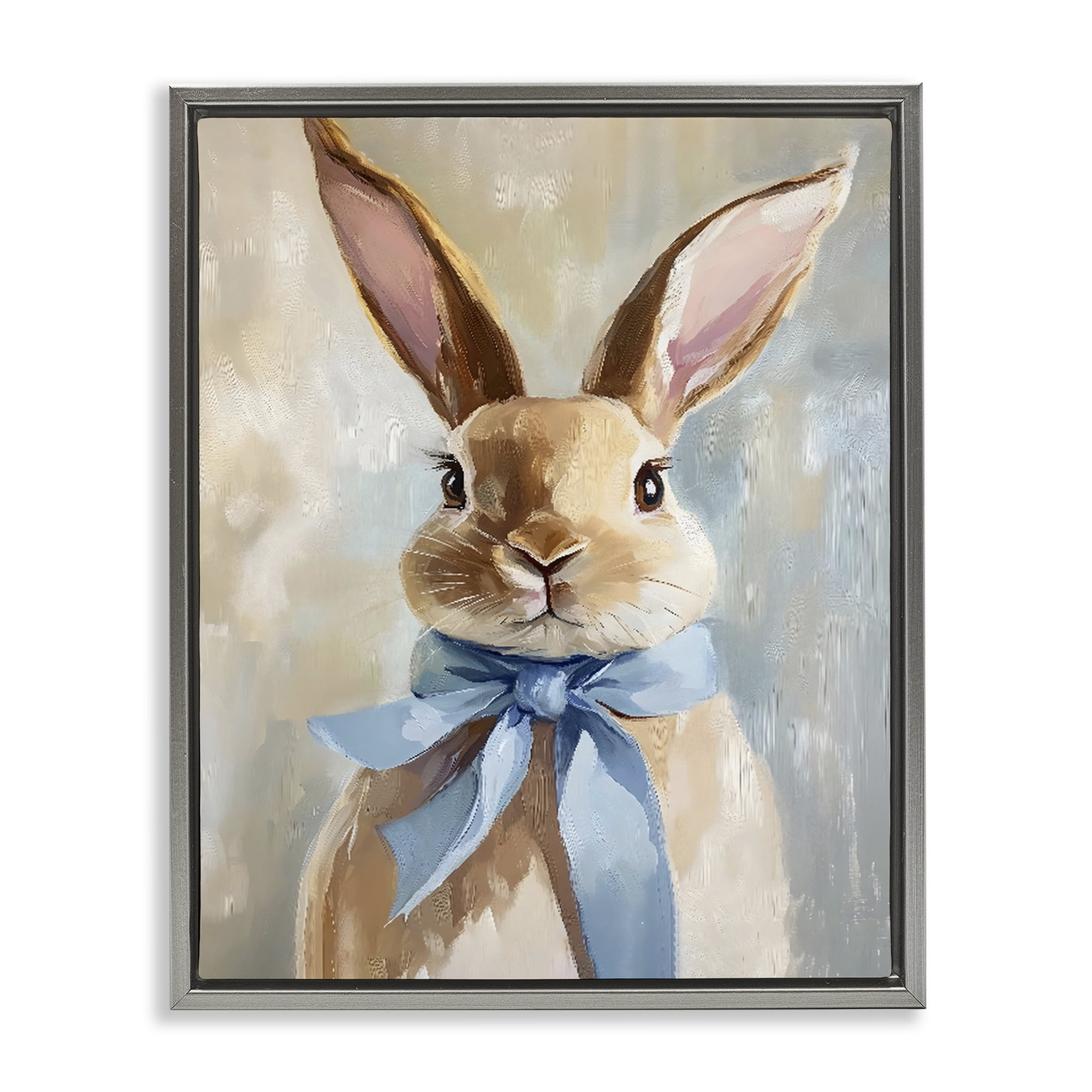 Stupell Industries Bunny with Blue Bow Gray Framed Floater Canvas Wall Art, design by The Prints Vibe