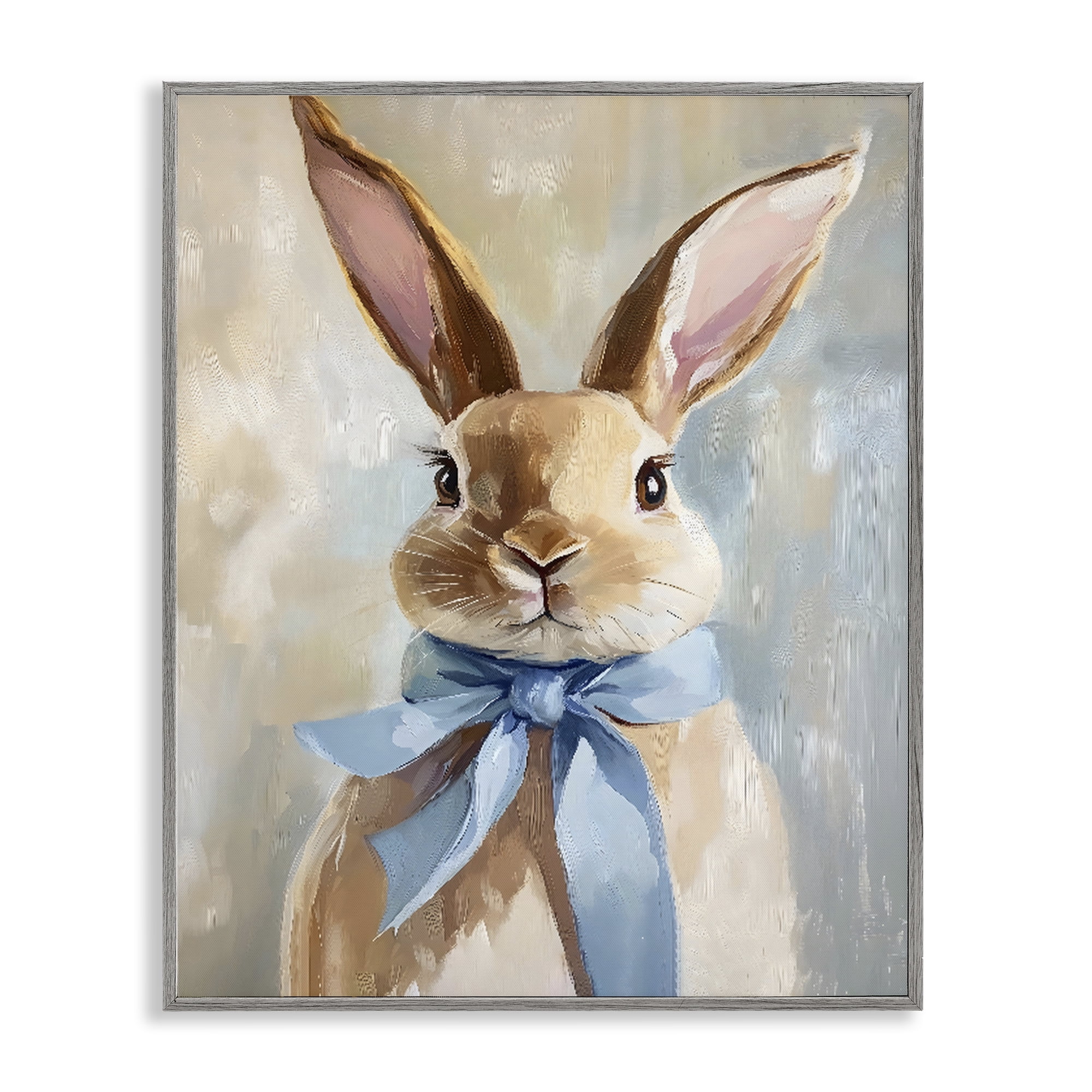 Stupell Industries Bunny with Blue Bow Gray Framed Giclee Art, design by The Prints Vibe