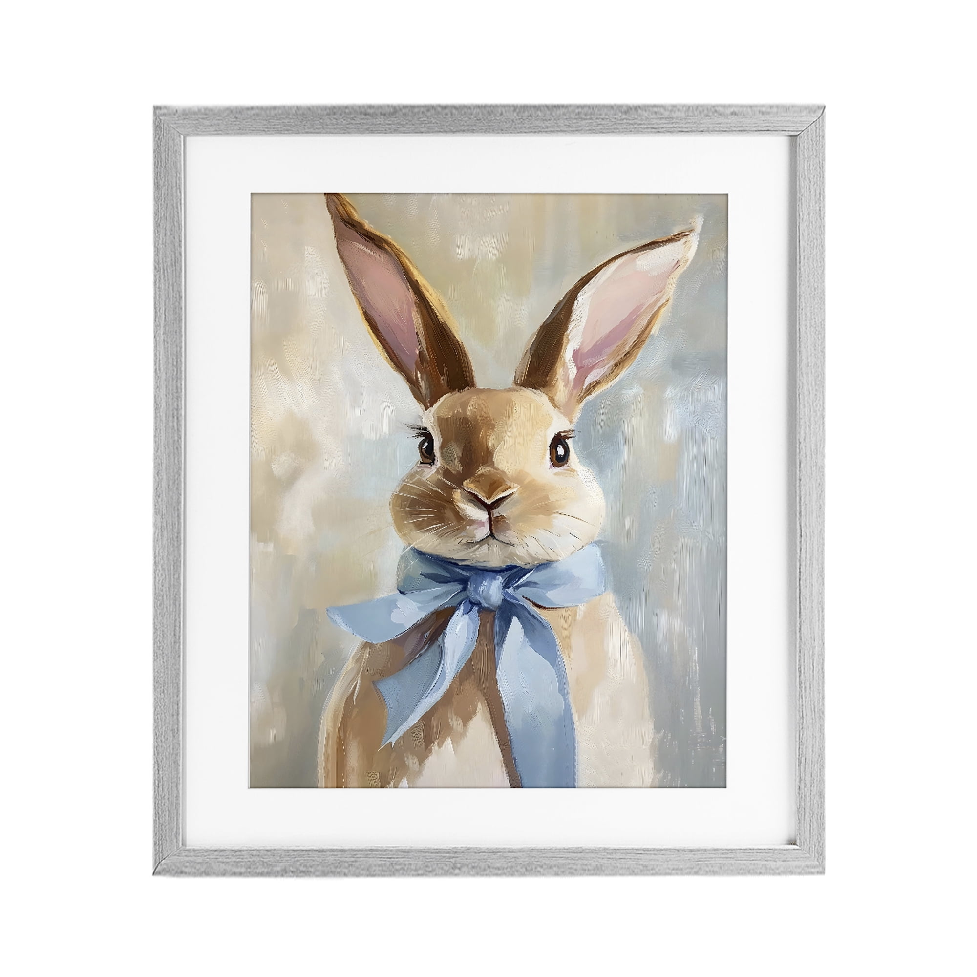 Stupell Industries Bunny with Blue Bow Gray Framed Print Under Glass, design by The Prints Vibe