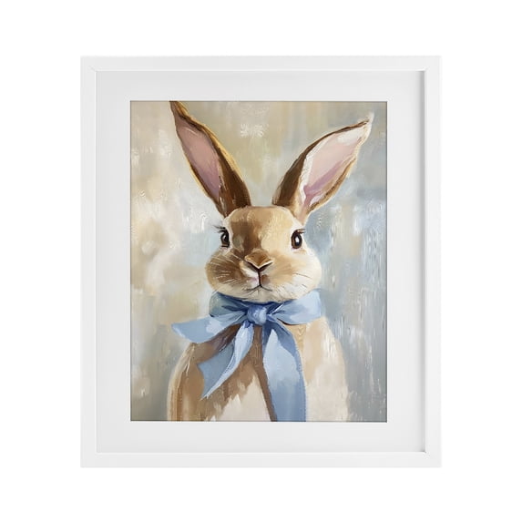Stupell Industries Cottage Bunny with Blue Bow White Framed Print Under Glass, 13 x 16, by The Prints Vibe