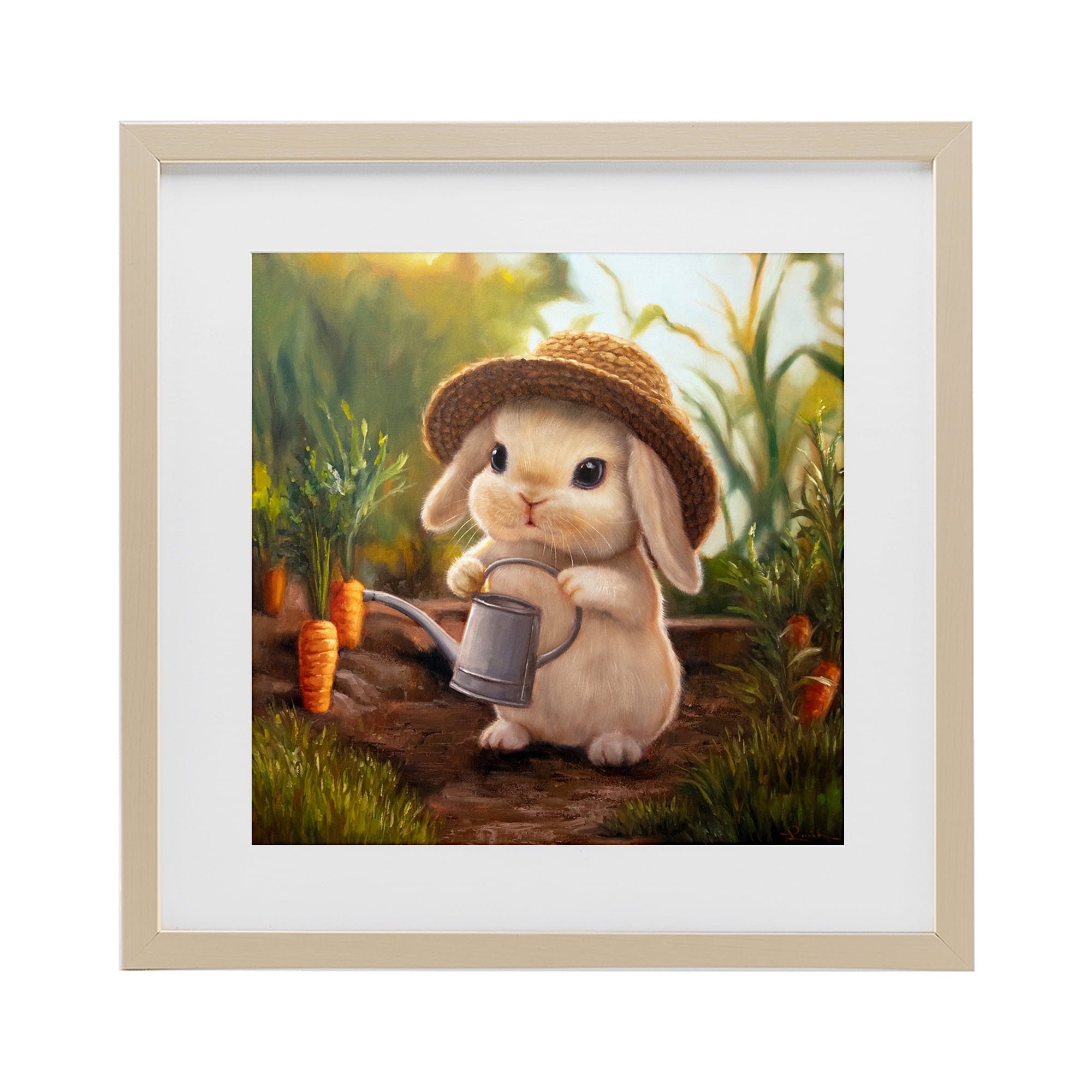 Stupell Industries Bunny with Carrot Garden Birch Framed Print Under Glass, design by Lucia Heffernan