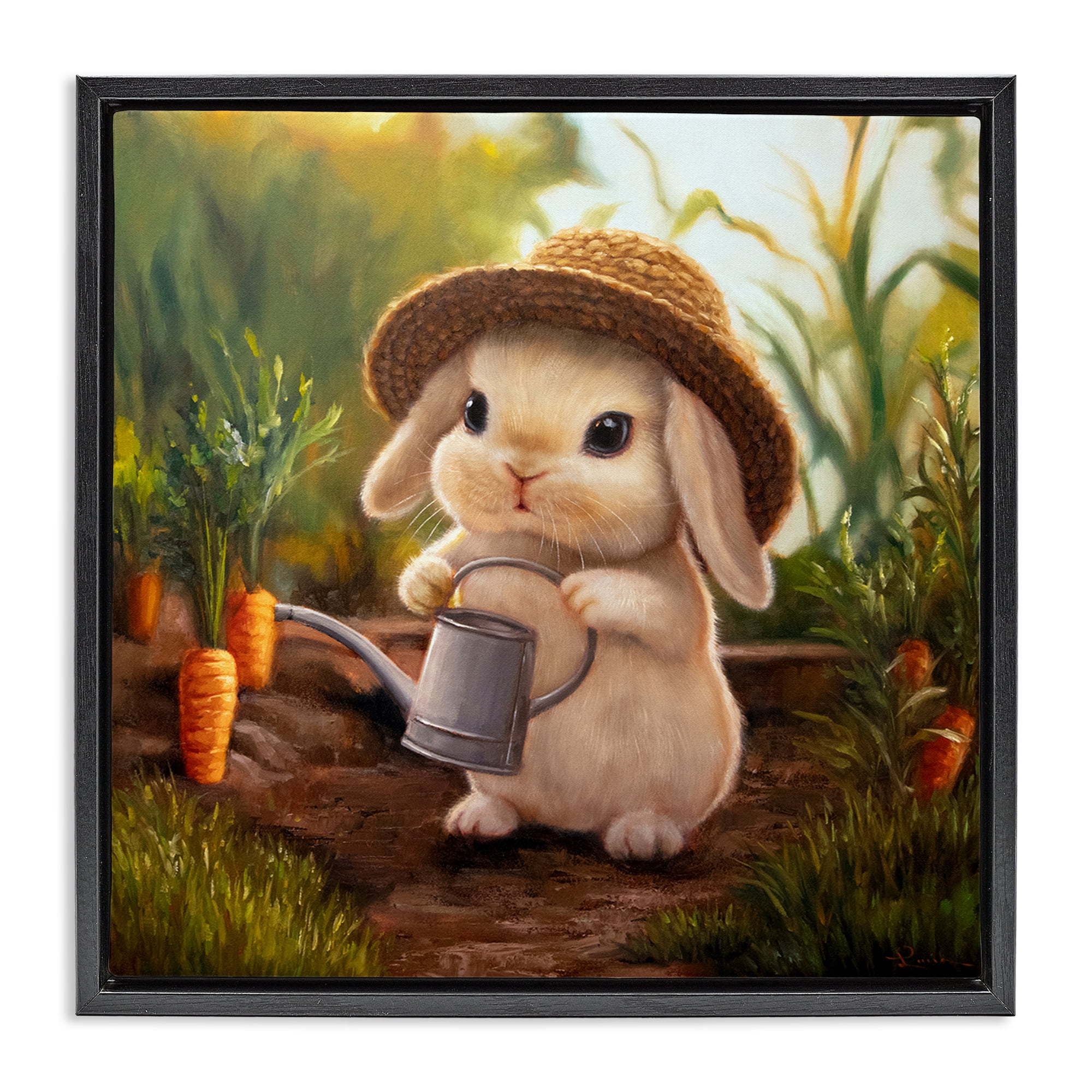 Stupell Industries Bunny with Carrot Garden Black Framed Floater Canvas Wall Art, design by Lucia Heffernan