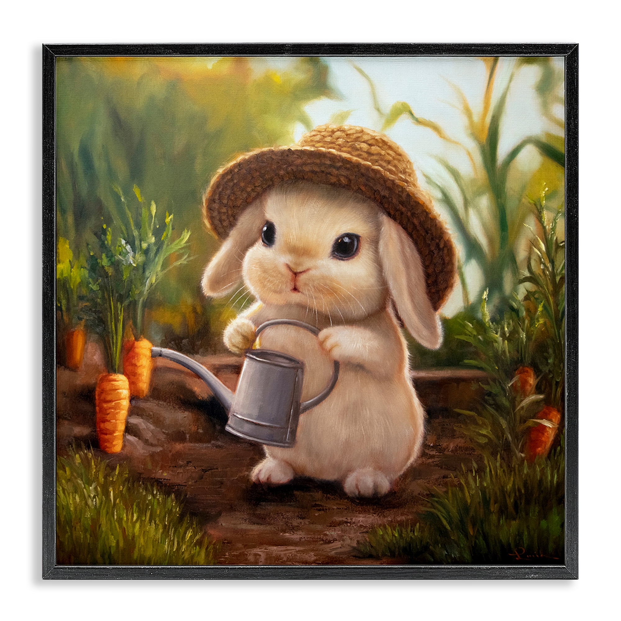 Stupell Industries Bunny with Carrot Garden Black Framed Giclee Art, design by Lucia Heffernan