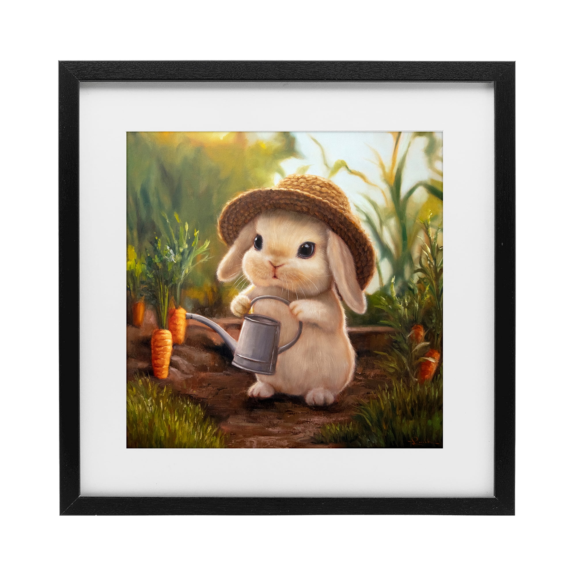 Stupell Industries Bunny with Carrot Garden Black Framed Print Under Glass, design by Lucia Heffernan