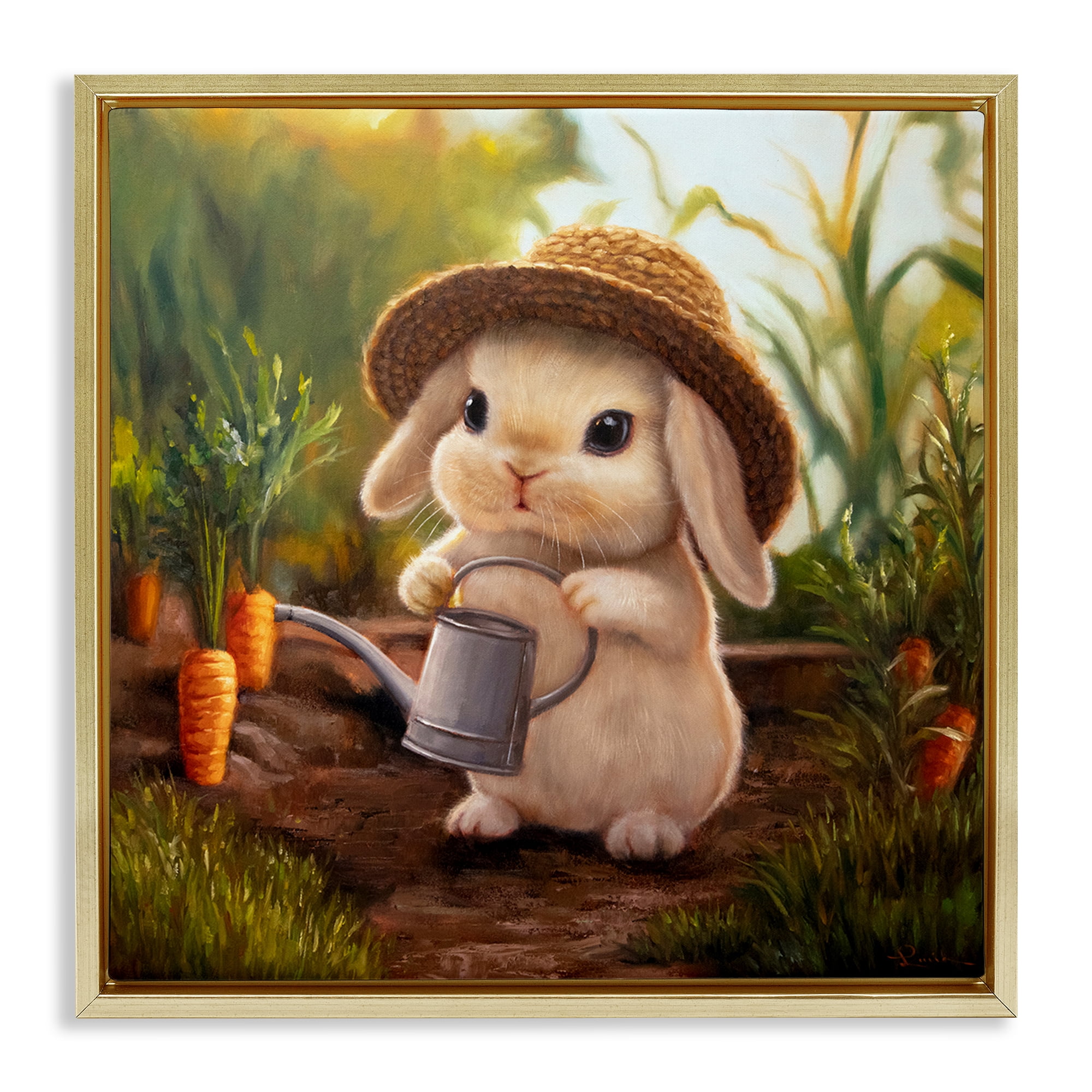Stupell Industries Bunny with Carrot Garden Gold Framed Floater Canvas Wall Art, design by Lucia Heffernan