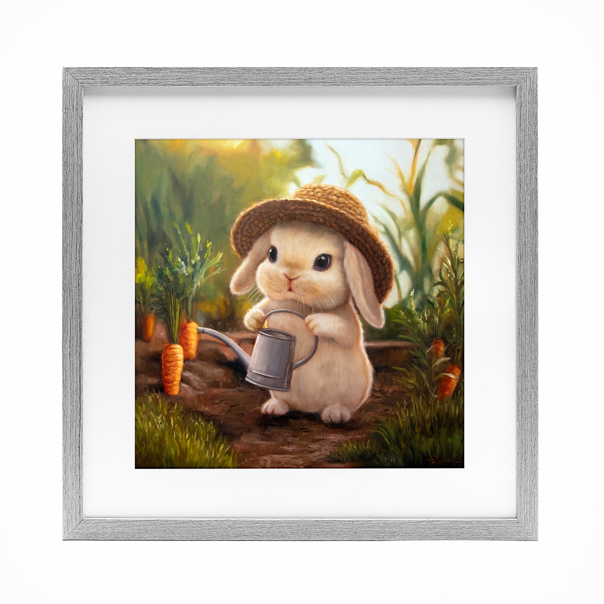 Stupell Industries Bunny with Carrot Garden Gray Framed Print Under Glass, design by Lucia Heffernan