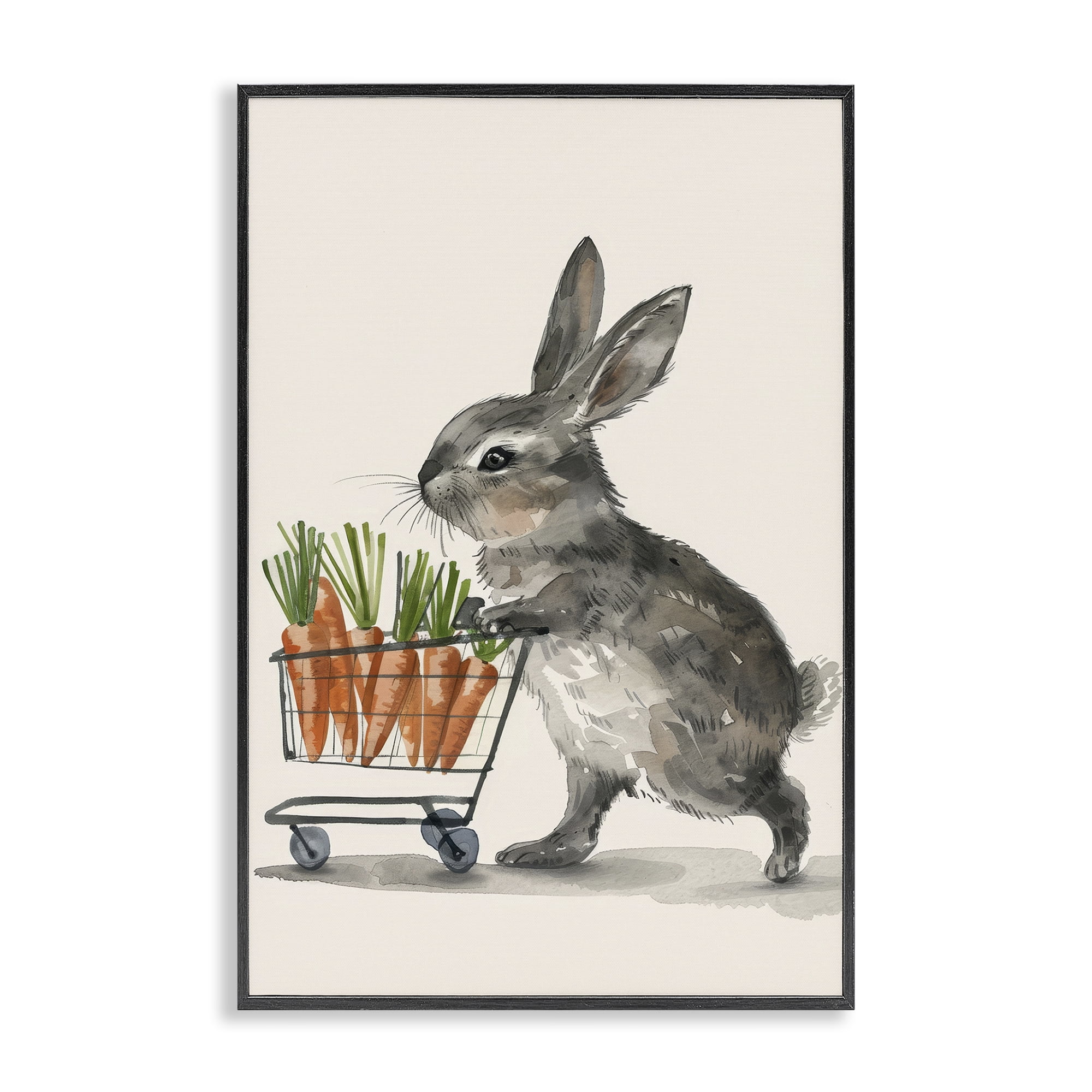 Bunny with Carrots Black Framed Giclee Art, 20 x 30