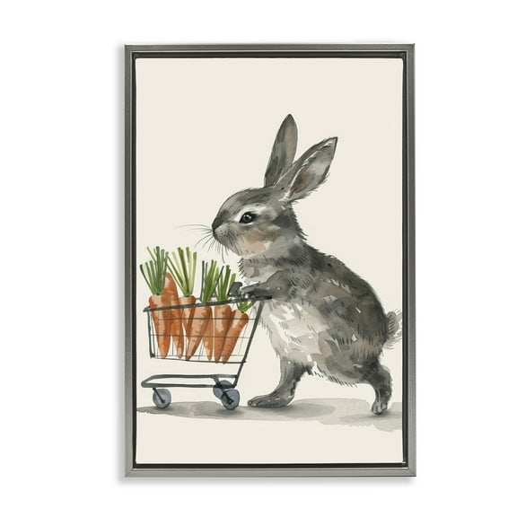 Bunny with Carrots Gray Floating Frame Canvas Art, 21 x 31, Made In USA