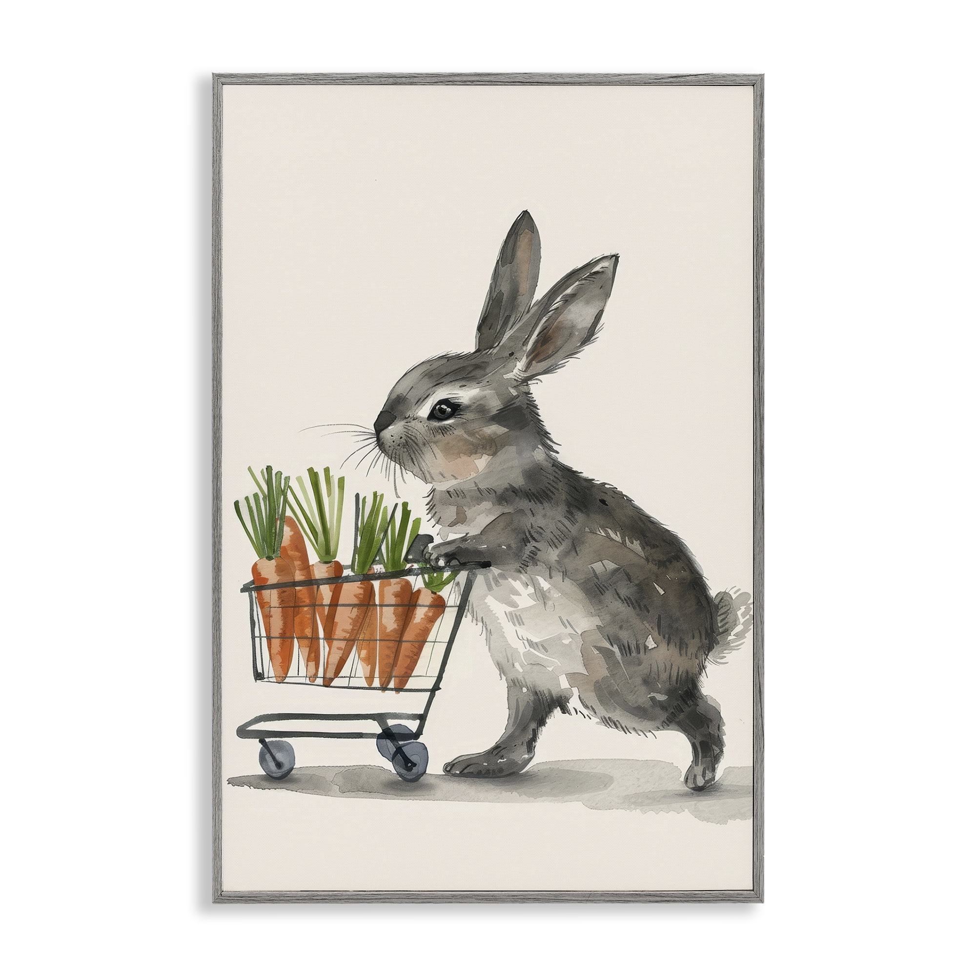 Bunny with Carrots Gray Framed Giclee Art, 20 x 30