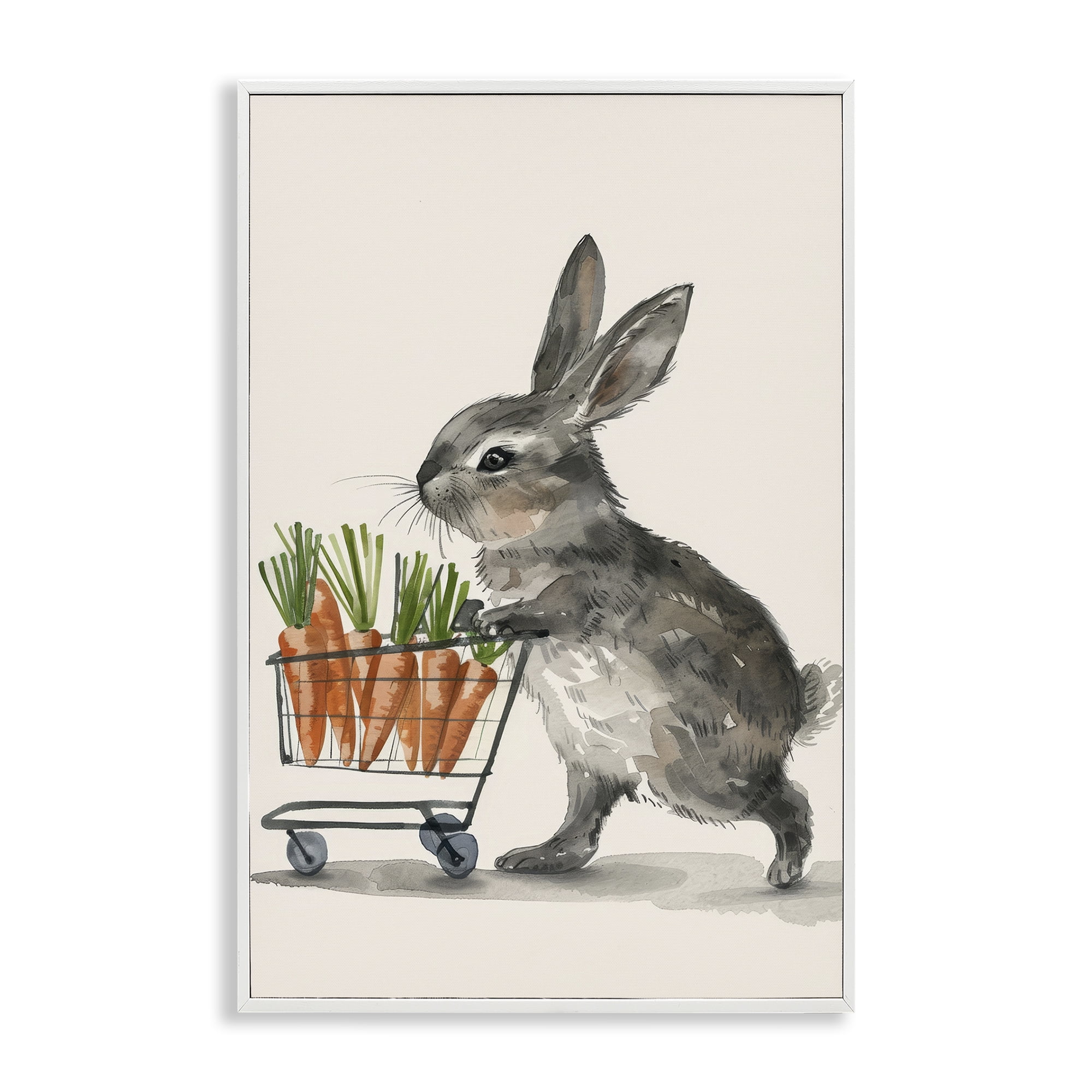 Bunny with Carrots White Framed Giclee Art, 16 x 24