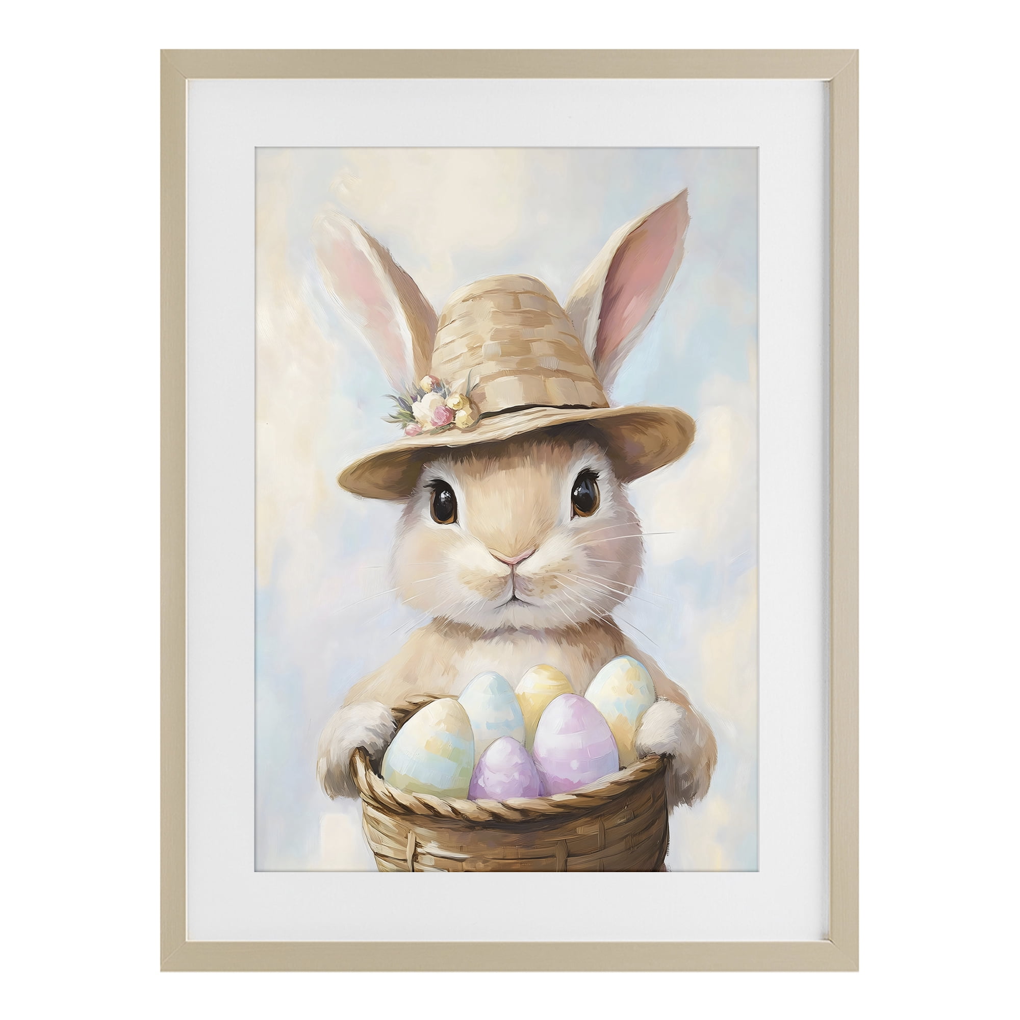 Stupell Industries Bunny with Easter Egg Basket Birch Framed Print Under Glass, design by The Prints Vibe