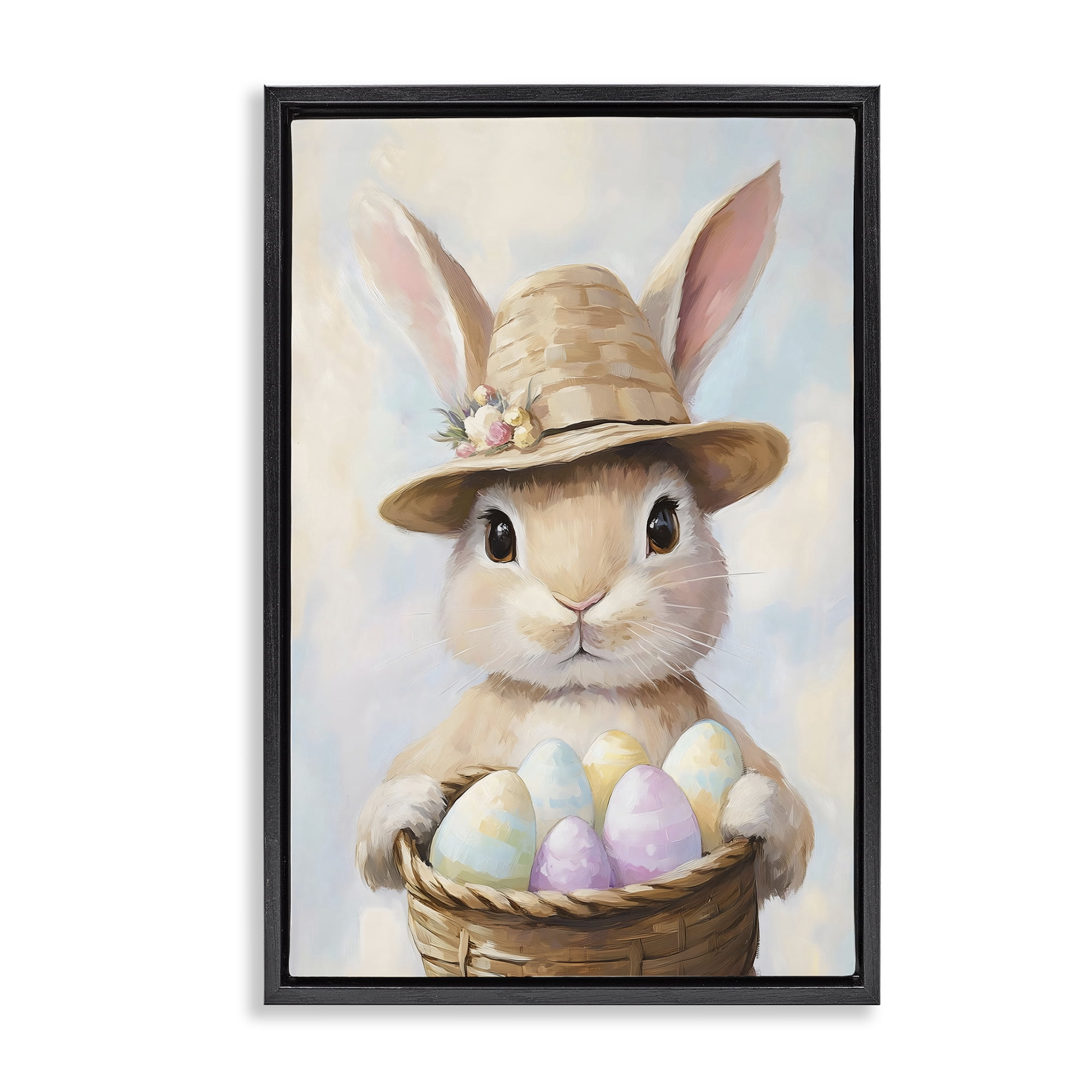 Stupell Industries Bunny with Easter Egg Basket Black Framed Floater Canvas Wall Art, design by The Prints Vibe