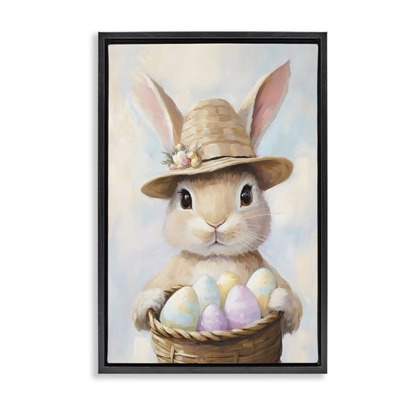 Stupell Industries Cottage Bunny with Easter Egg Basket Black Floating Frame Canvas Art, 17 x 25, by The Prints Vibe