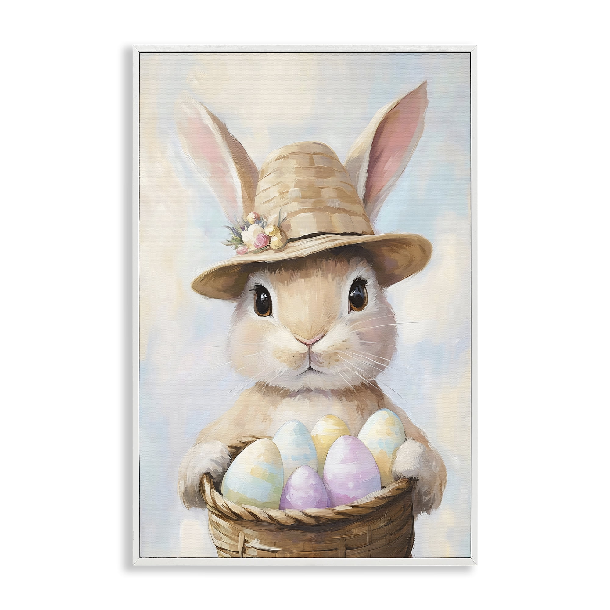 Stupell Industries Bunny with Easter Egg Basket White Framed Giclee Art, design by The Prints Vibe