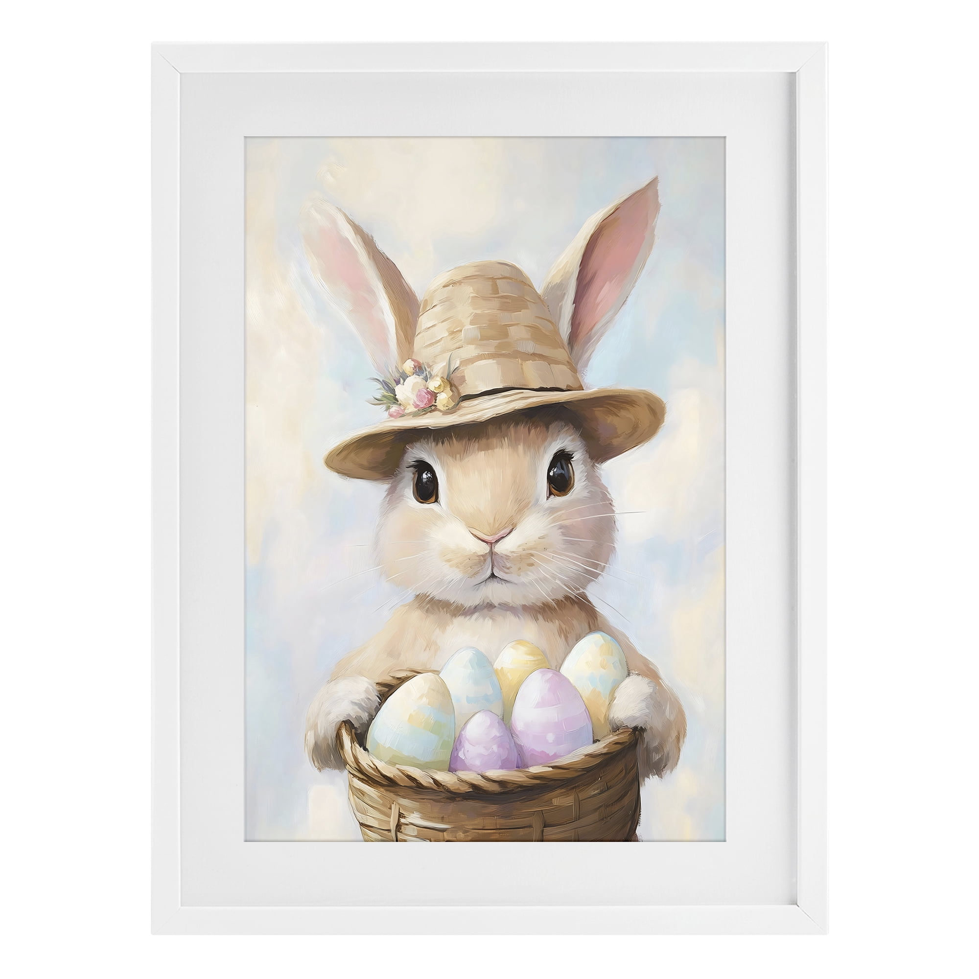 Stupell Industries Bunny with Easter Egg Basket White Framed Print Under Glass, design by The Prints Vibe