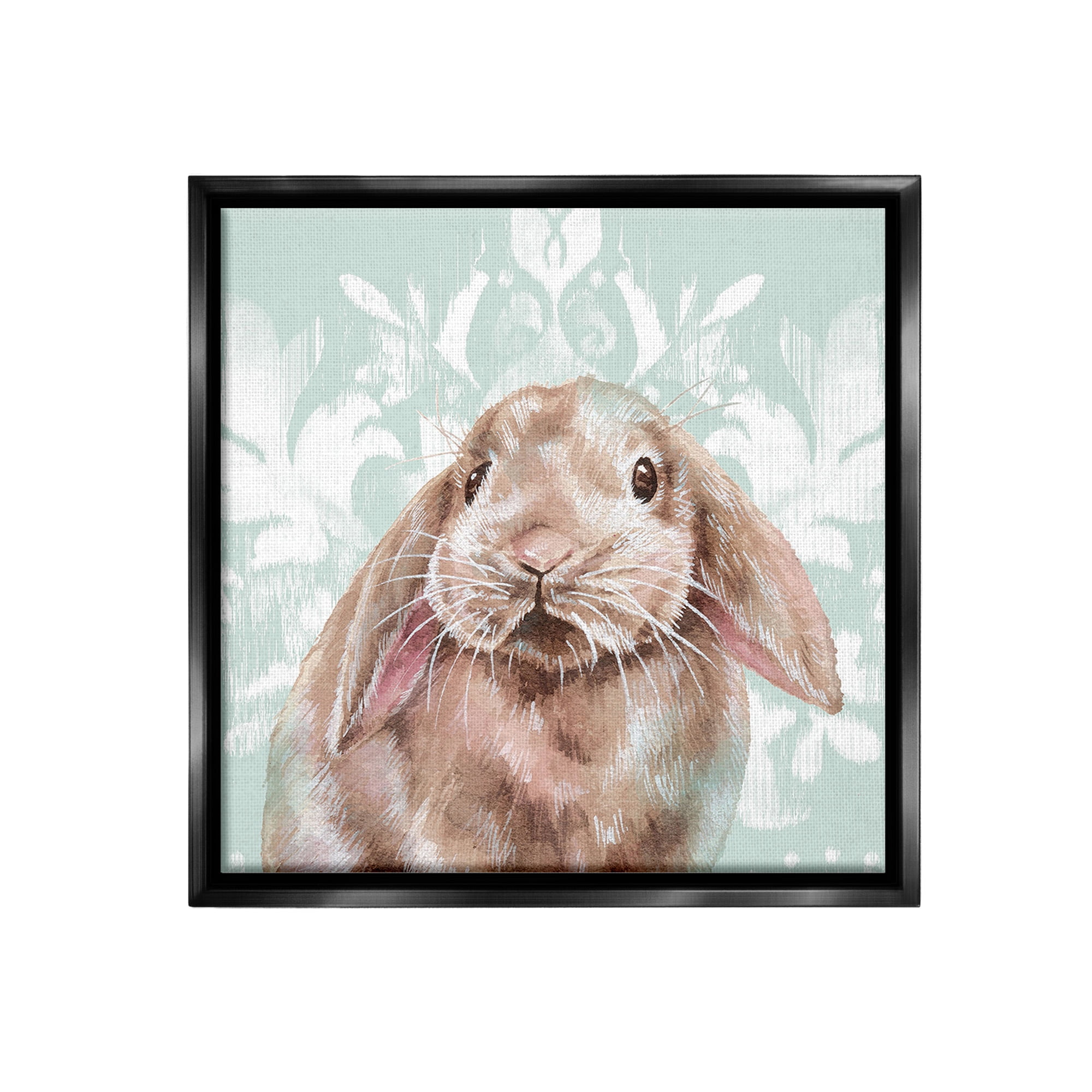 Stupell Industries Bunny with Floral Pattern Animals & Insects Painting Black Floater Framed Canvas Art Print Wall Art, 25 x 25