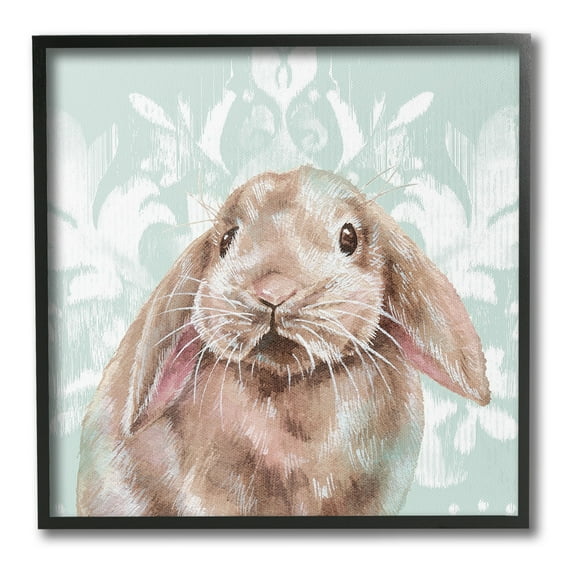 Stupell Industries Bunny with Floral Pattern Animals & Insects Painting Black Framed Art Print Wall Art, 12 x 12