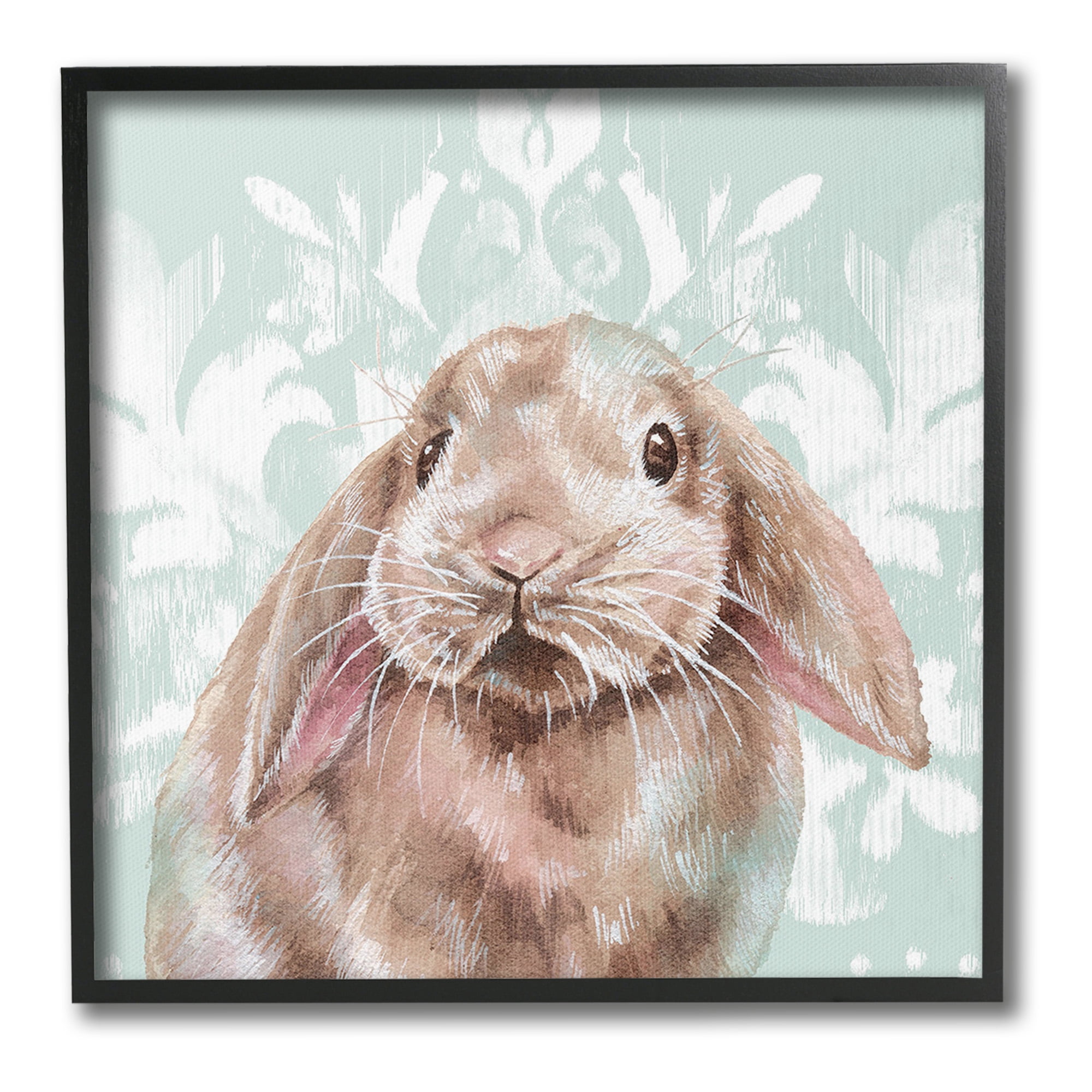 Stupell Industries Bunny with Floral Pattern Animals & Insects Painting Black Framed Art Print Wall Art, 17 x 17