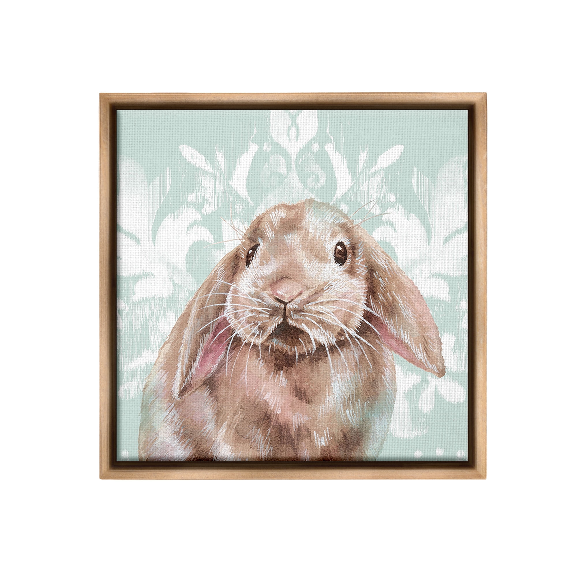 Stupell Industries Bunny with Floral Pattern Animals & Insects Painting Brown Floater Framed Canvas Art Print Wall Art, 25 x 25