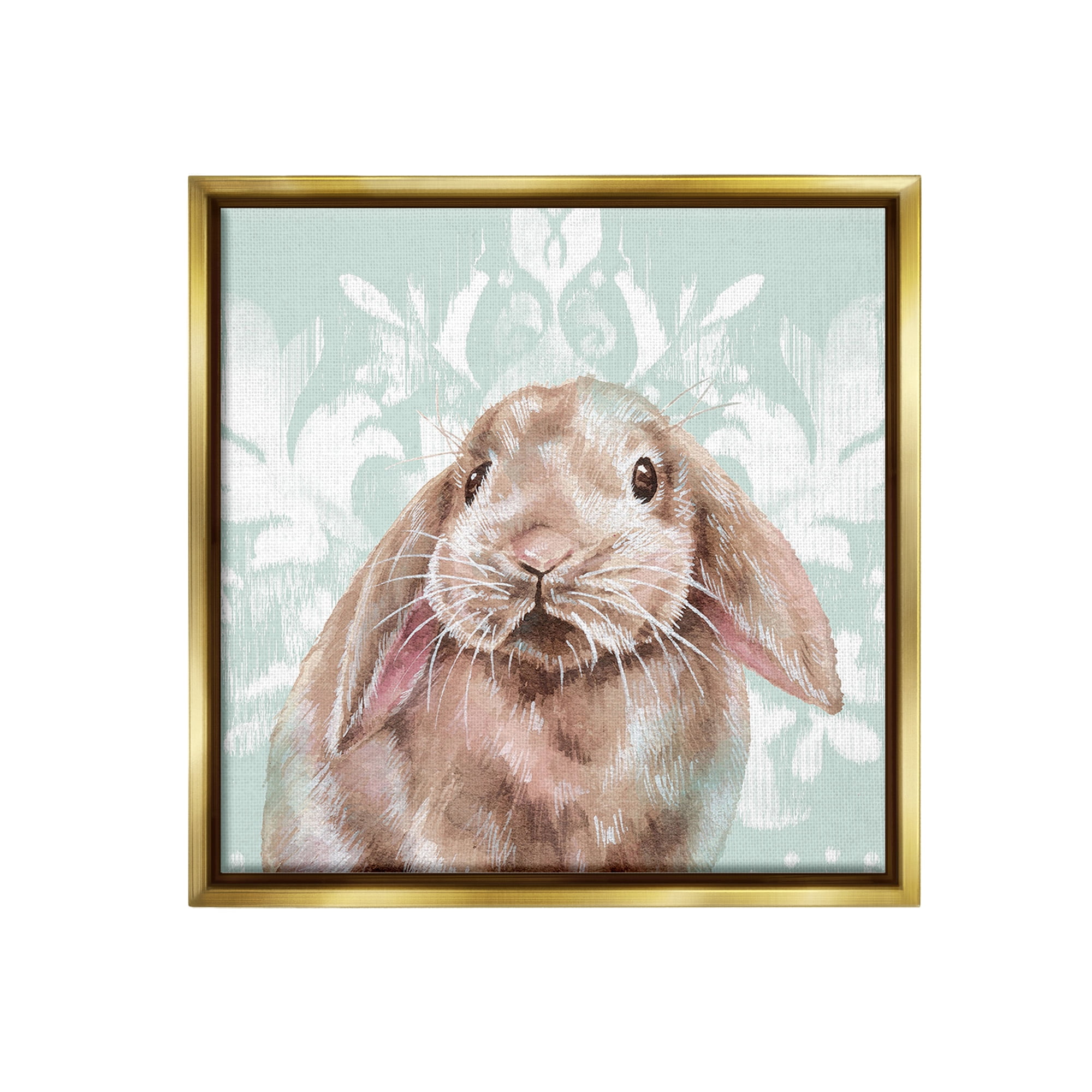 Stupell Industries Bunny with Floral Pattern Animals & Insects Painting Gold Floater Framed Canvas Art Print Wall Art, 25 x 25