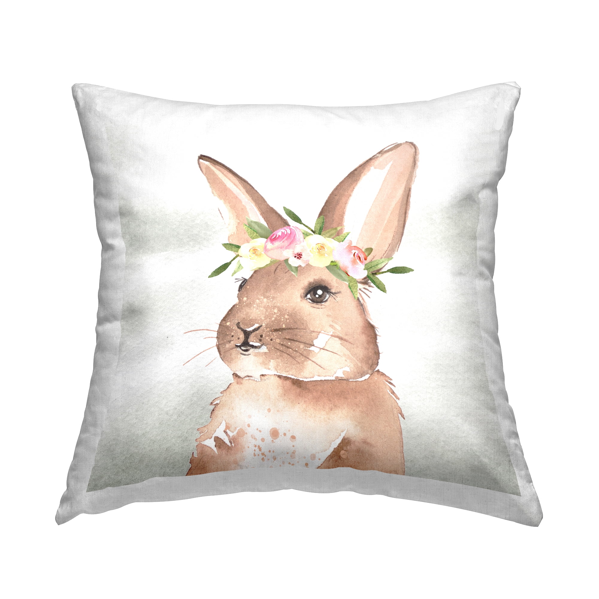 Stupell Industries Bunny with Flower Crown Square Decorative Printed Throw Pillow, 18 x 18