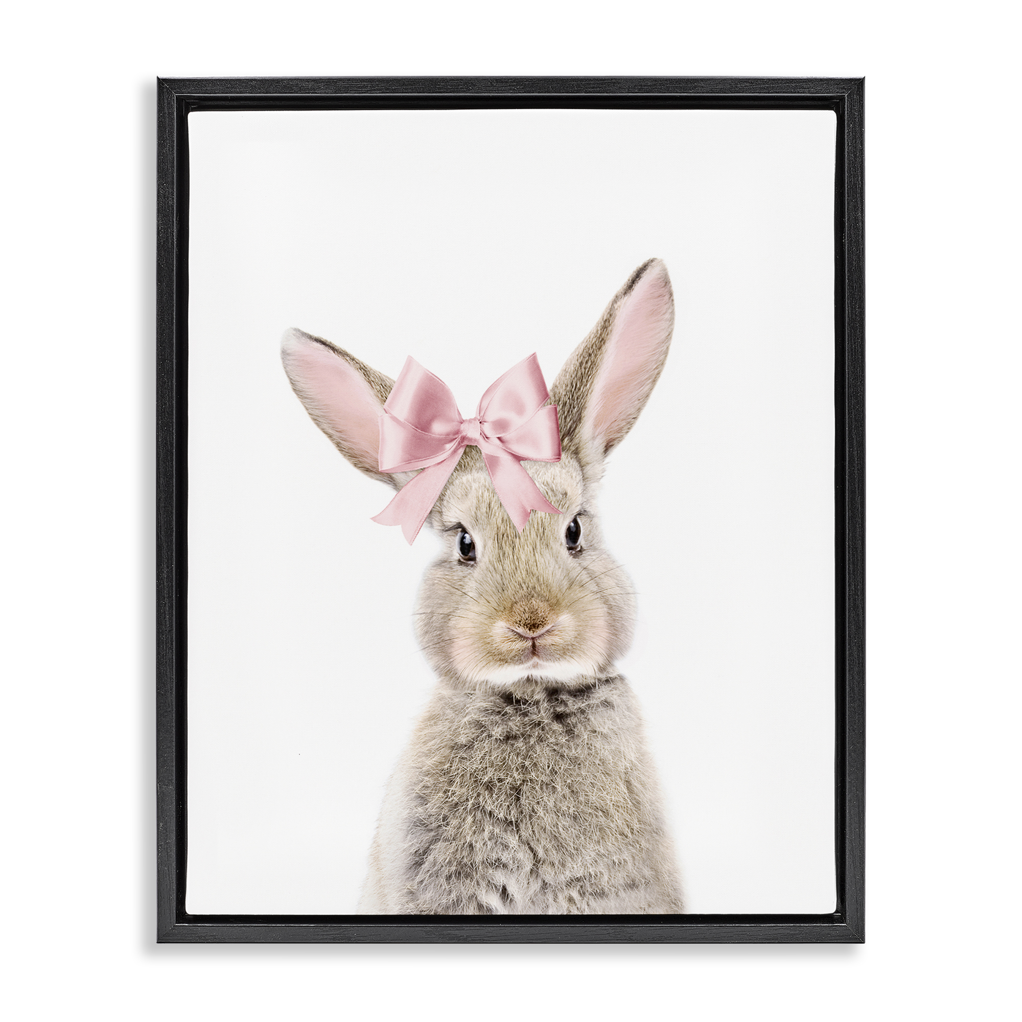 Stupell Industries Bunny with Pink Bow Animals Painting Black Floater Framed Canvas Art Print Wall Art, 25 x 31