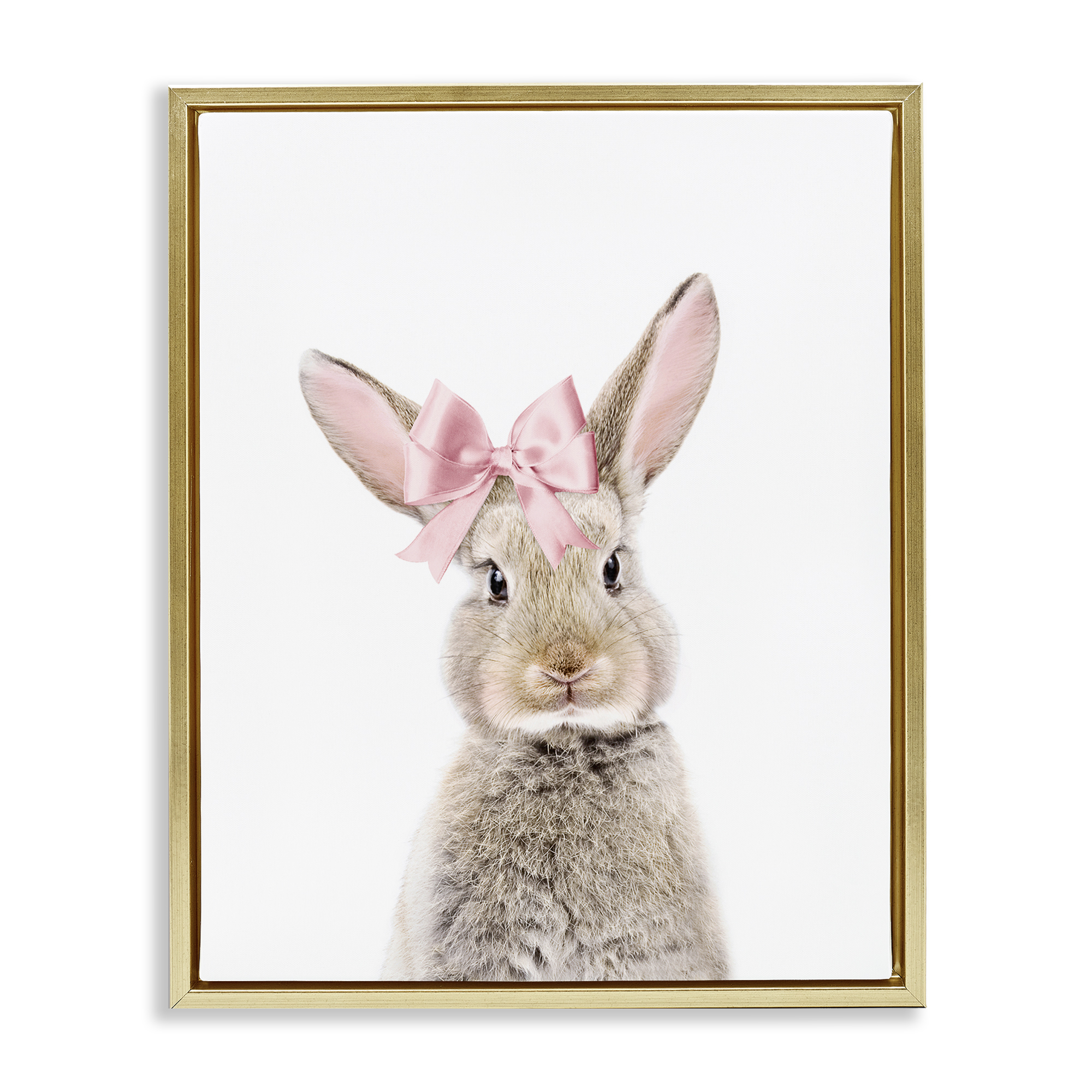 Stupell Industries Bunny with Pink Bow Animals Painting Gold Floater Framed Canvas Art Print Wall Art, 25 x 31