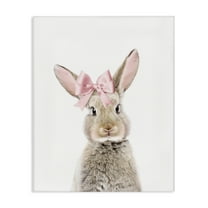 Stupell Industries Bunny with Pink Bow Animals Painting Wrapped Canvas Art Print Wall Art, 16 x 20