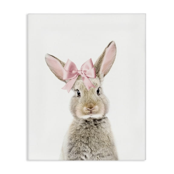 Stupell Industries Bunny with Pink Bow Animals Painting Wrapped Canvas Art Print Wall Art, 16 x 20