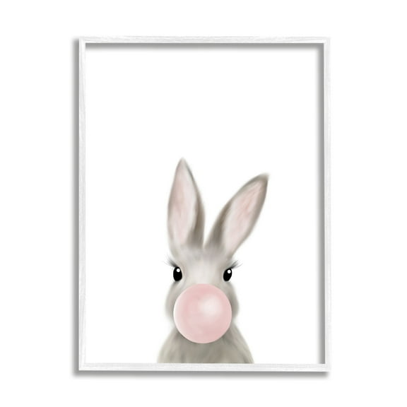 Stupell Industries Bunny with Pink Bubble Gum Forest Animal, 24 x 30,Design by Leah Straatsma