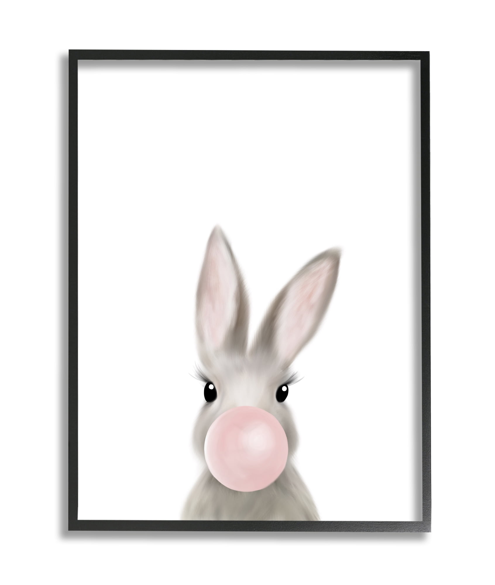 Stupell Industries Bunny with Pink Bubble Gum Forest Animal Black Framed, 16 x 20, Design by Leah Straatsma