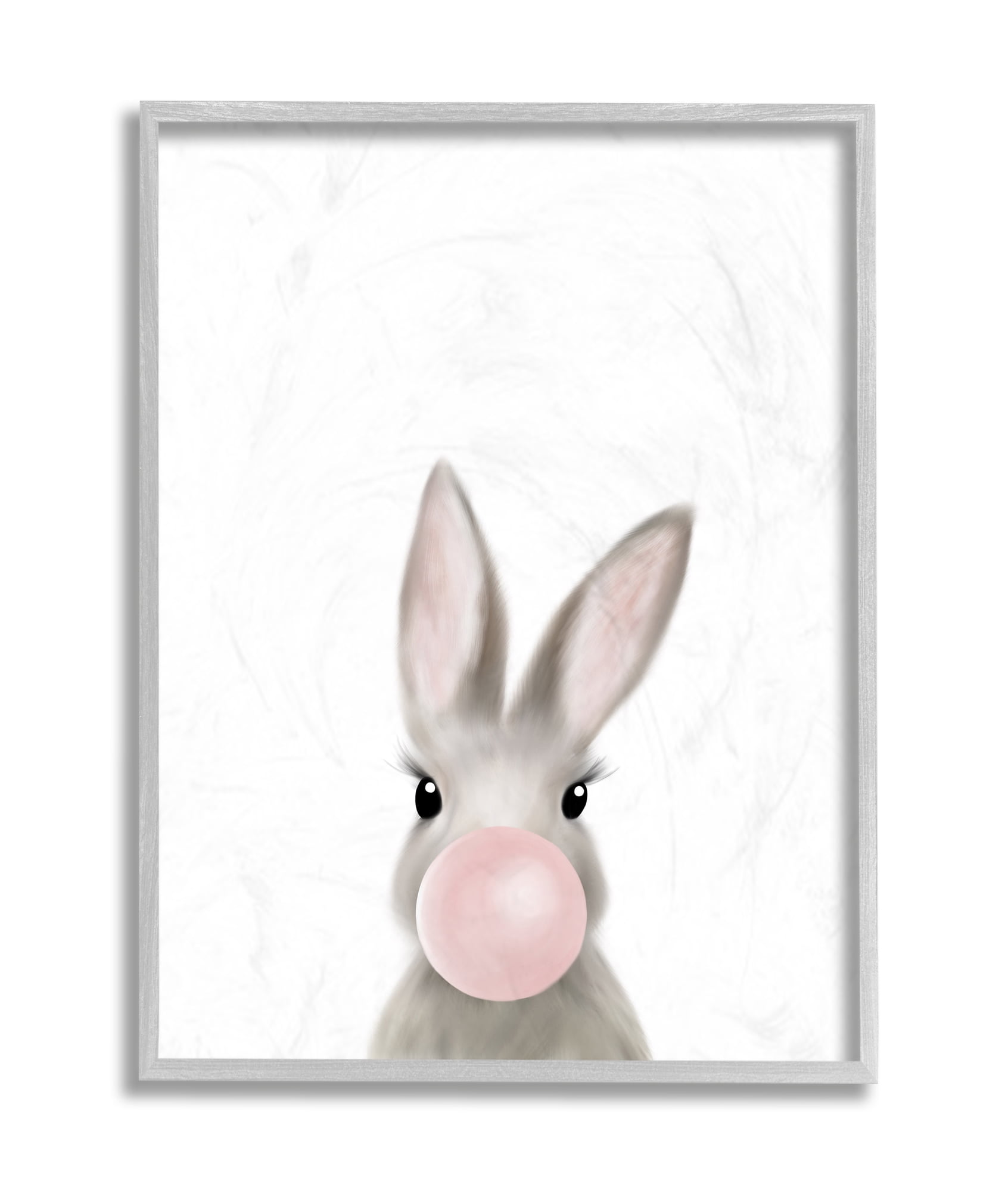 Stupell Industries Bunny with Pink Bubble Gum Forest Animal Grey Framed, 16 x 20, Design by Leah Straatsma