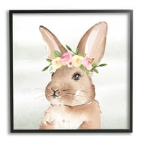 Stupell Industries Bunny with Rose Garland Animals & Insects Painting Black Framed Art Print Wall Art, 12 x 12