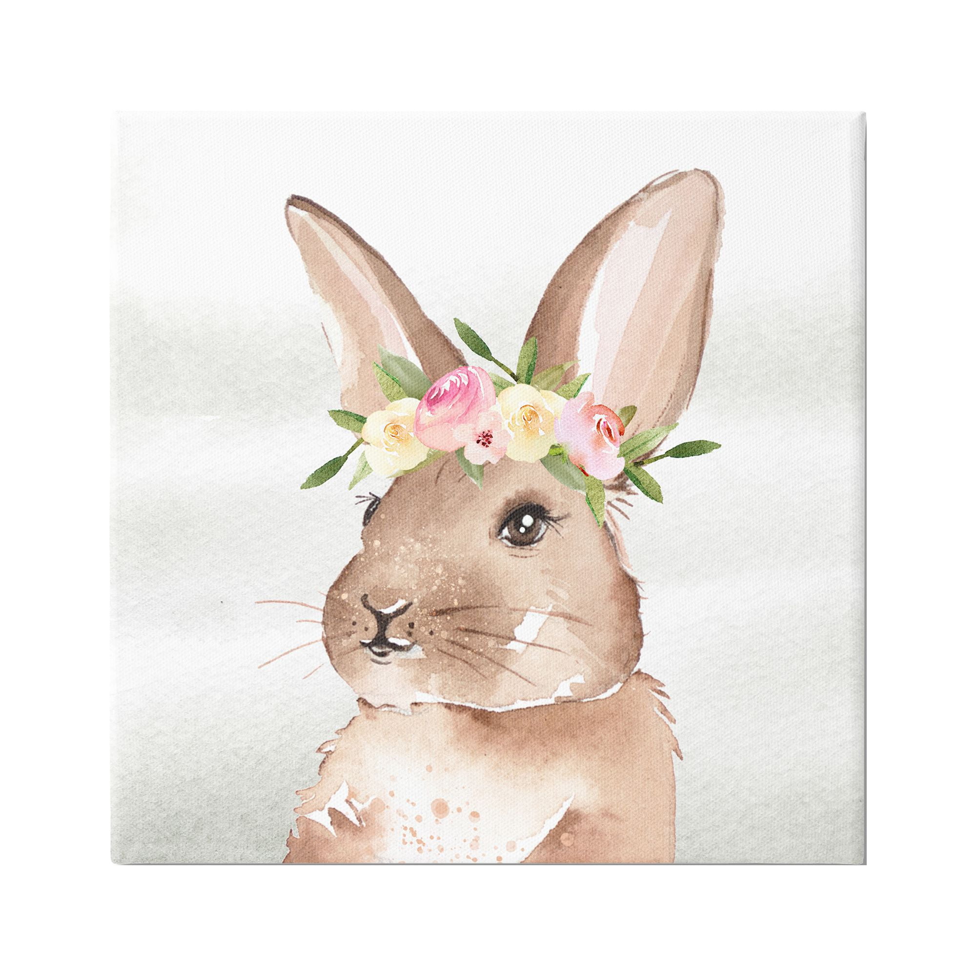 Stupell Industries Bunny with Rose Garland Animals & Insects Painting Gallery Wrapped Canvas Print Wall Art, 24 x 24