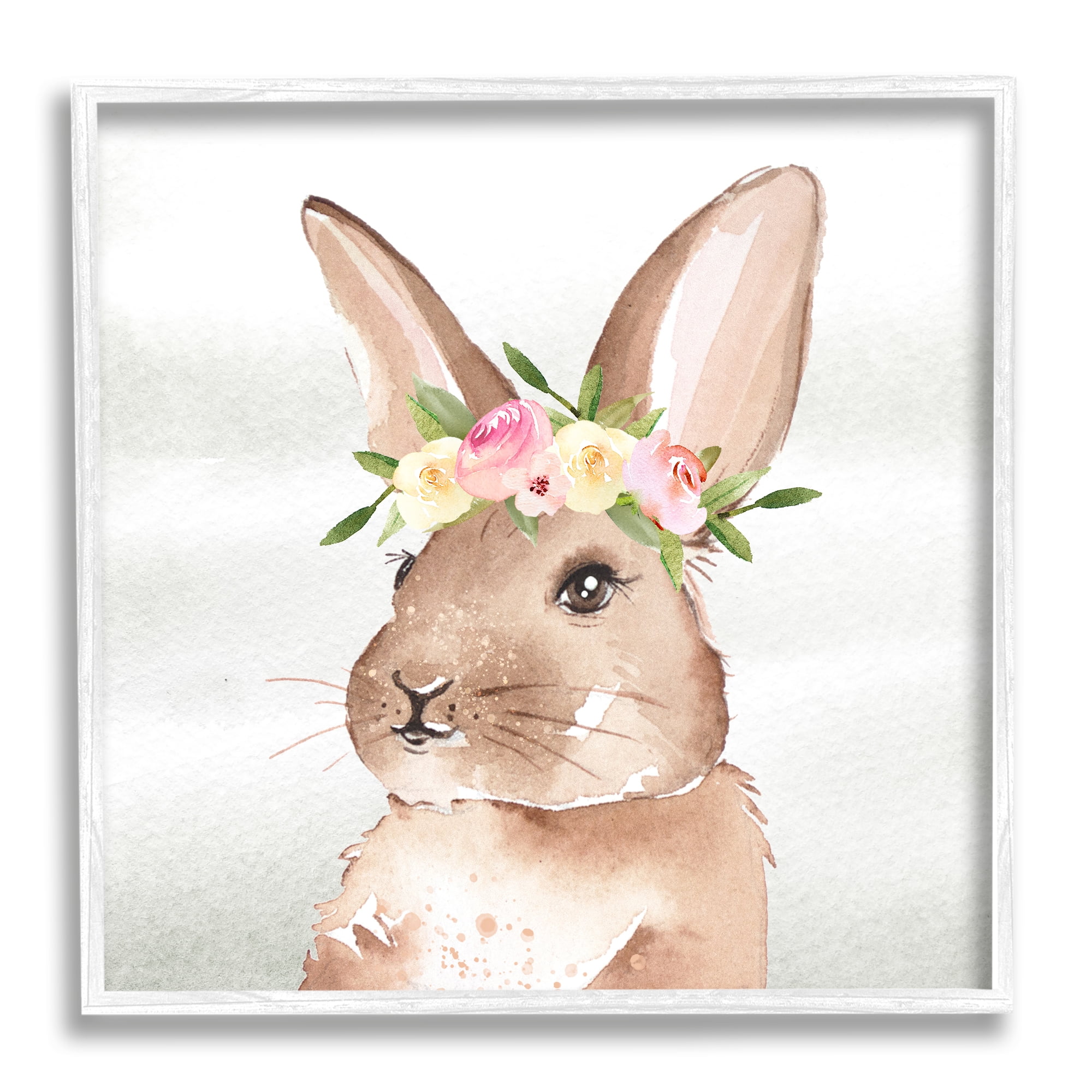 Stupell Industries Bunny with Rose Garland Animals & Insects Painting White Framed Art Print Wall Art, 24 x 24