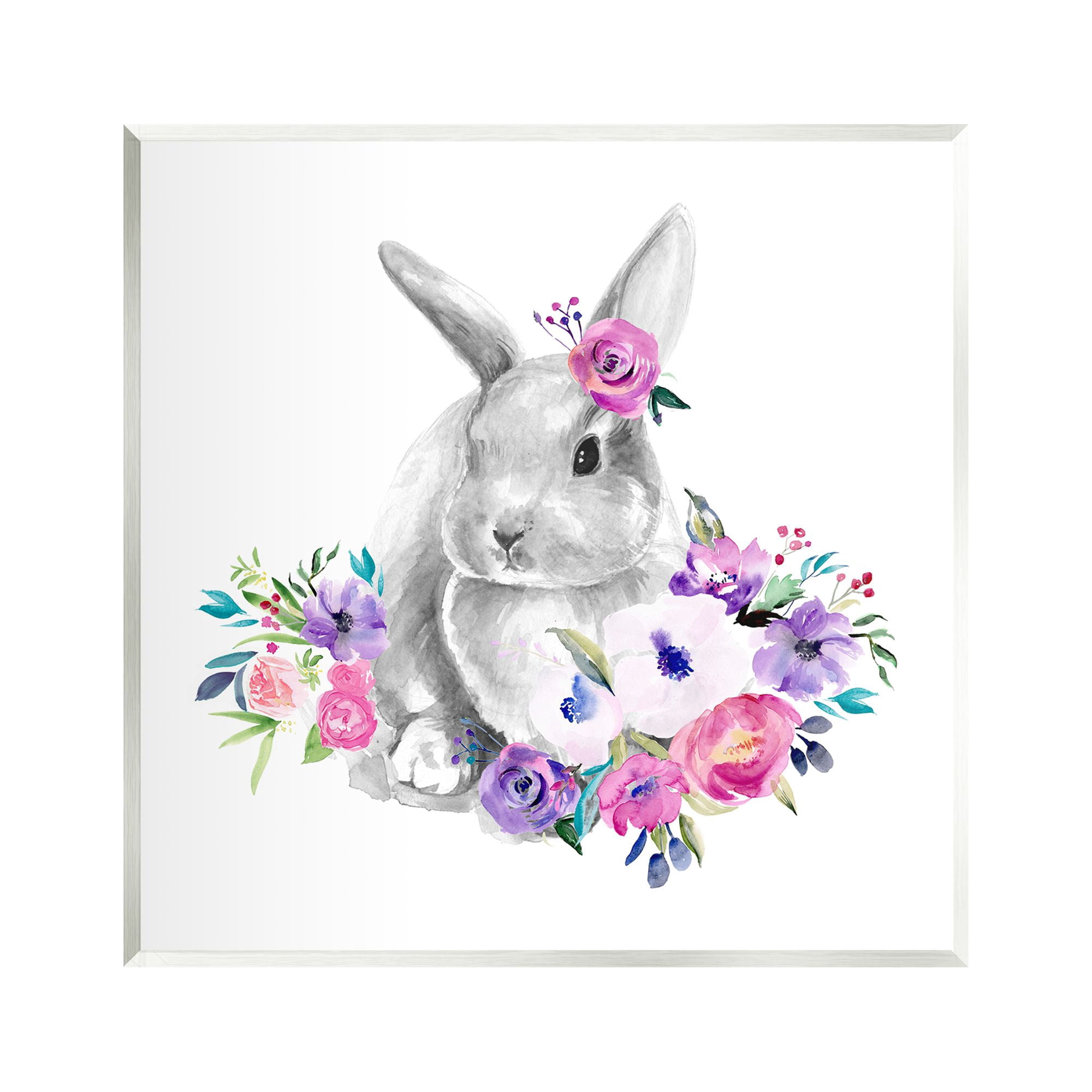 Stupell Industries Bunny with Spring Roses Animals & Insects Painting Unframed Art Print Wall Art, 12 x 12