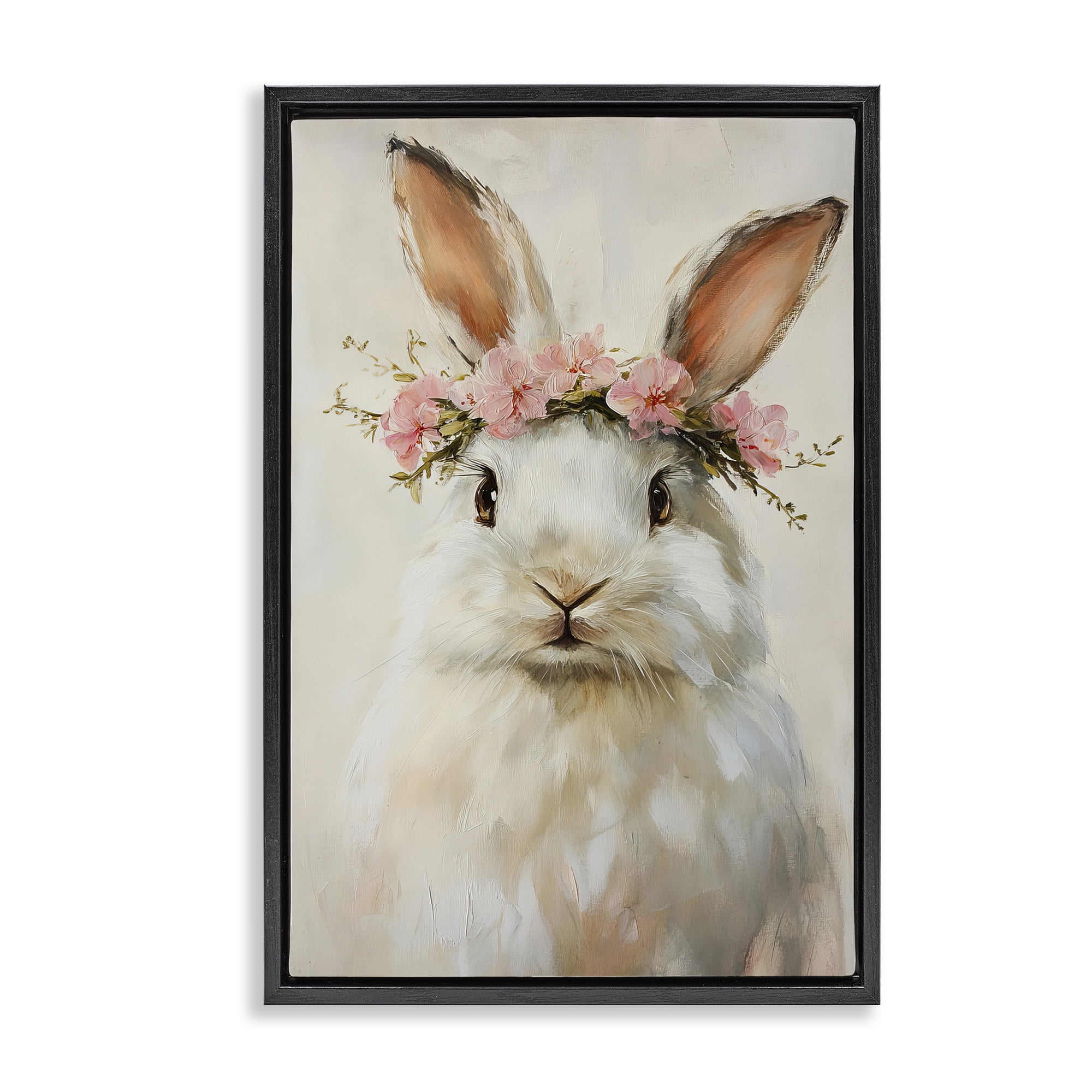 Stupell Industries Bunnykins with Pink Crown Black Framed Floater Canvas Wall Art, design by Tina LeCour