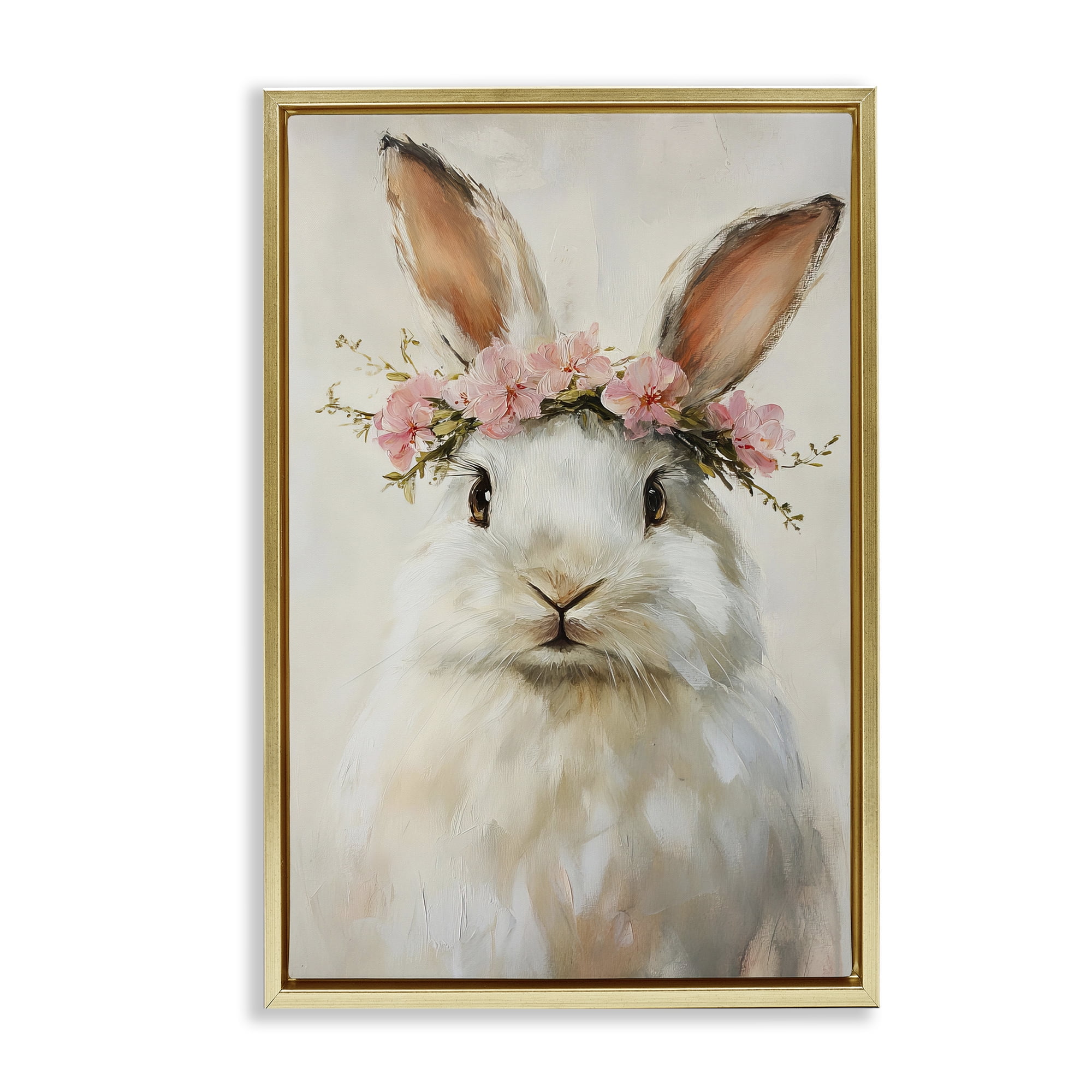 Stupell Industries Bunnykins with Pink Crown Gold Framed Floater Canvas Wall Art, design by Tina LeCour