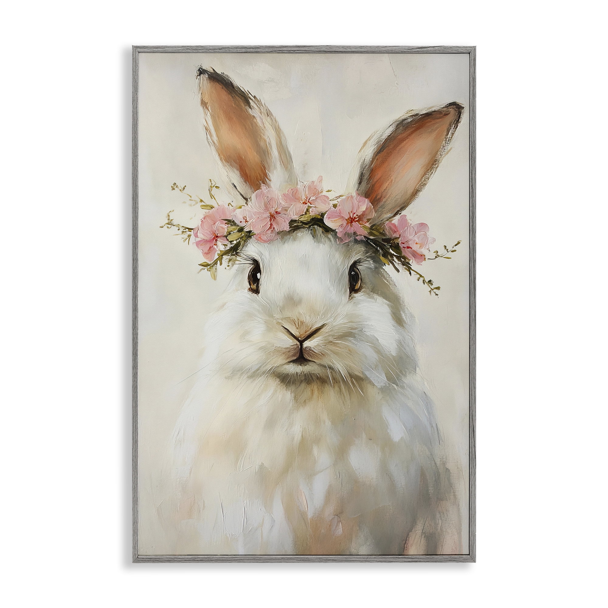 Stupell Industries Bunnykins with Pink Crown Gray Framed Giclee Art, design by Tina LeCour