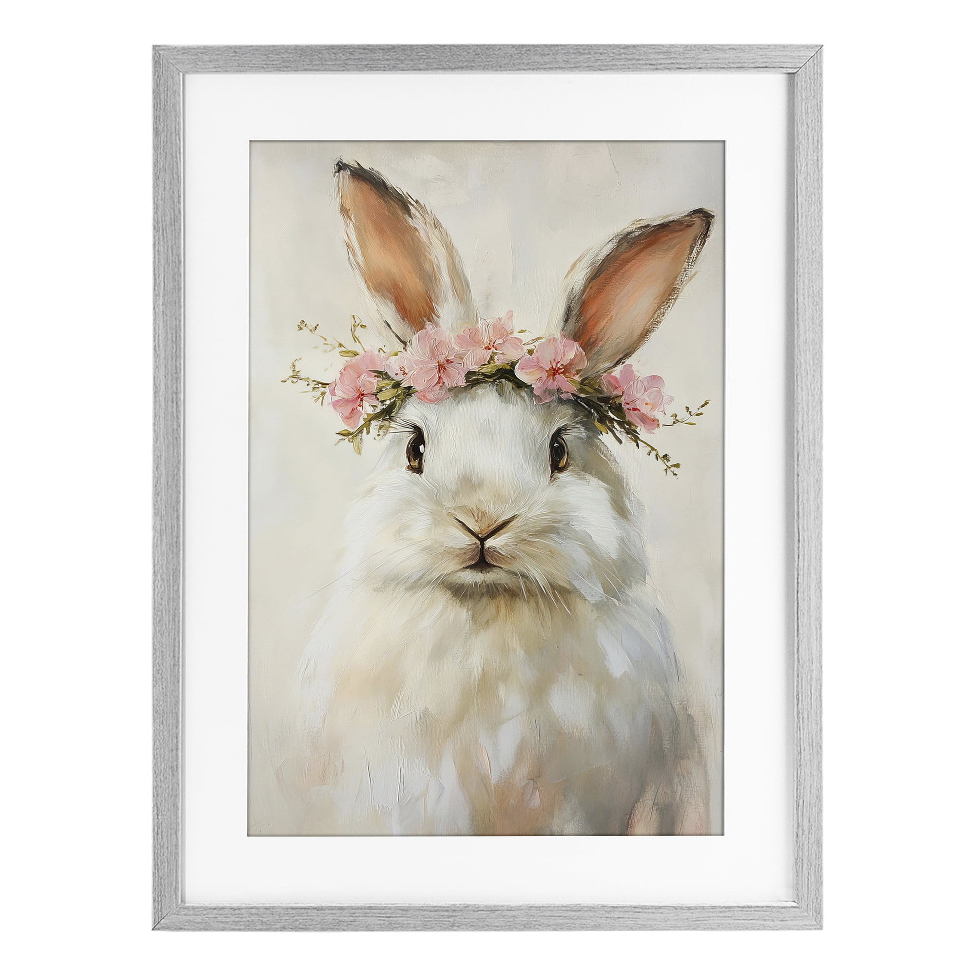 Stupell Industries Bunnykins with Pink Crown Gray Framed Print Under Glass, design by Tina LeCour
