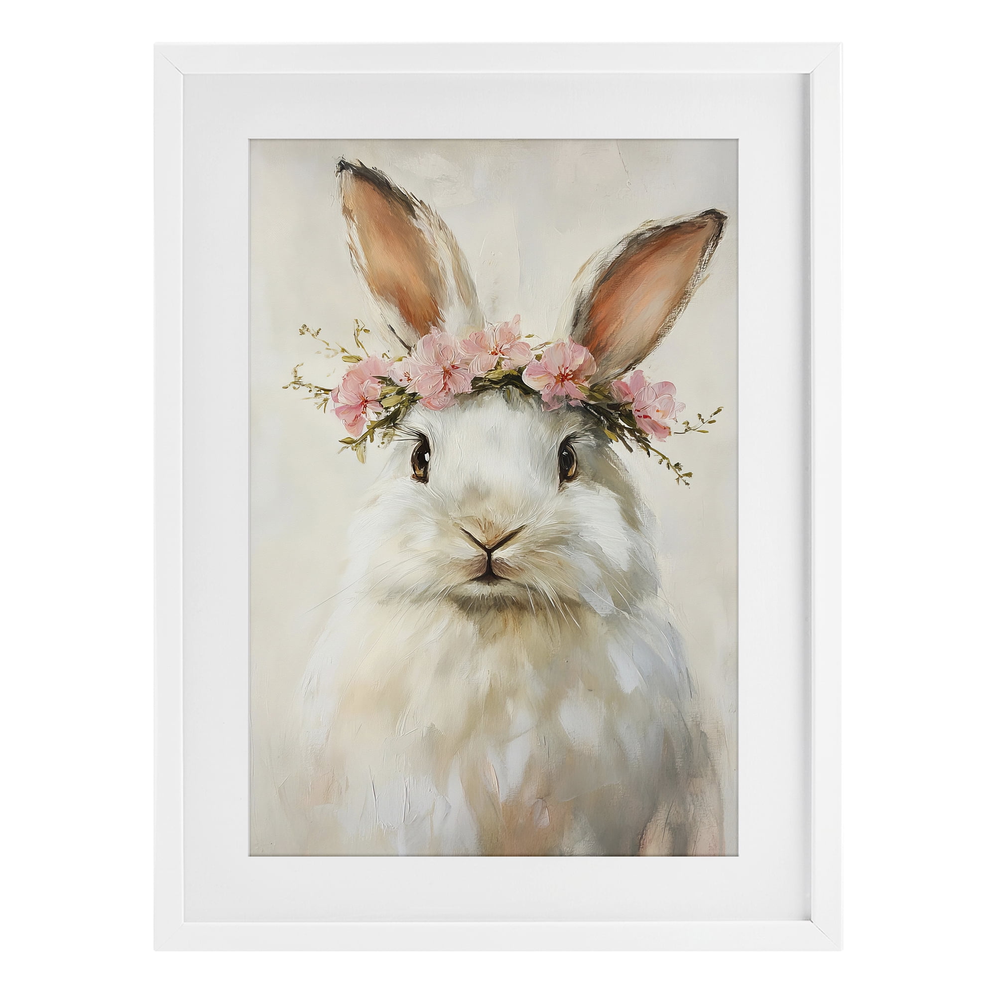 Stupell Industries Bunnykins with Pink Crown White Framed Print Under Glass, design by Tina LeCour