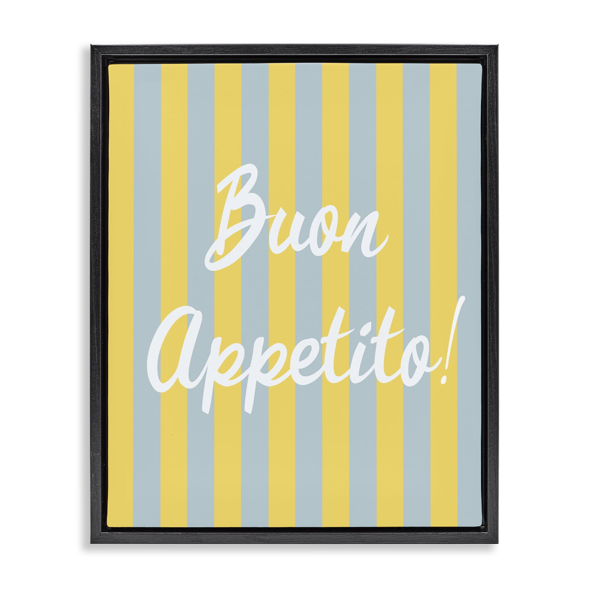 Stupell Industries Buon Appetito Blue Yellow Stripes Black Framed Floater Canvas Wall Art, design by SD Graphics Studio