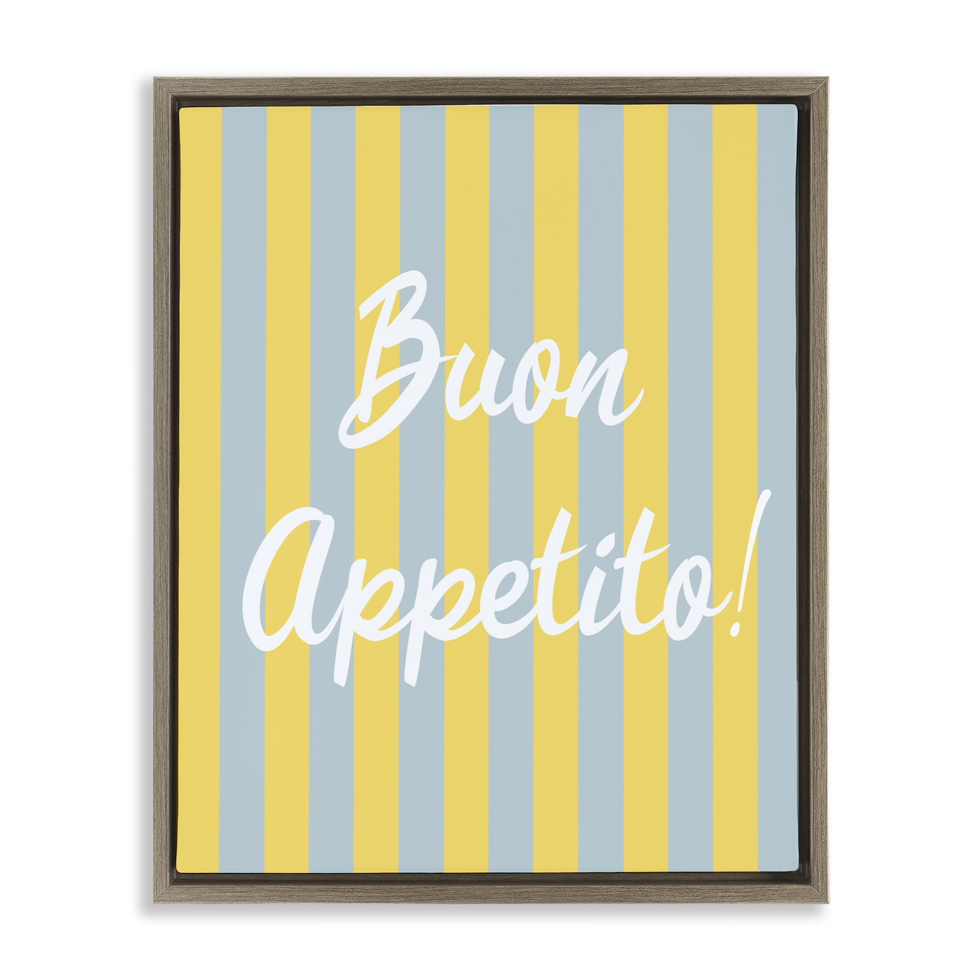 Stupell Industries Buon Appetito Blue Yellow Stripes Brown Framed Floater Canvas Wall Art, design by SD Graphics Studio
