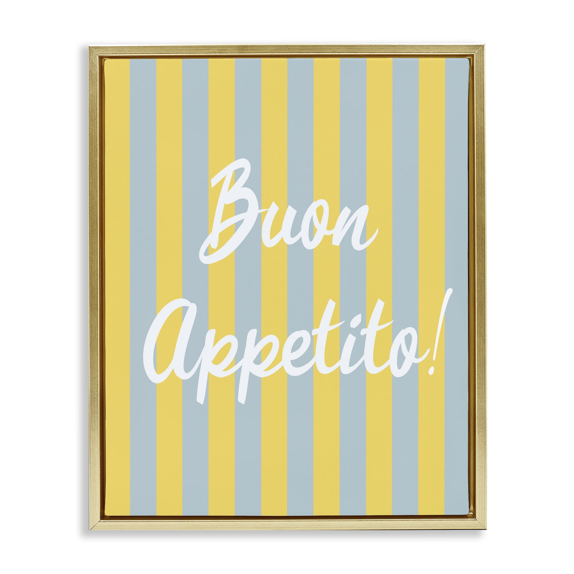 Stupell Industries Buon Appetito Blue Yellow Stripes Gold Framed Floater Canvas Wall Art, design by SD Graphics Studio