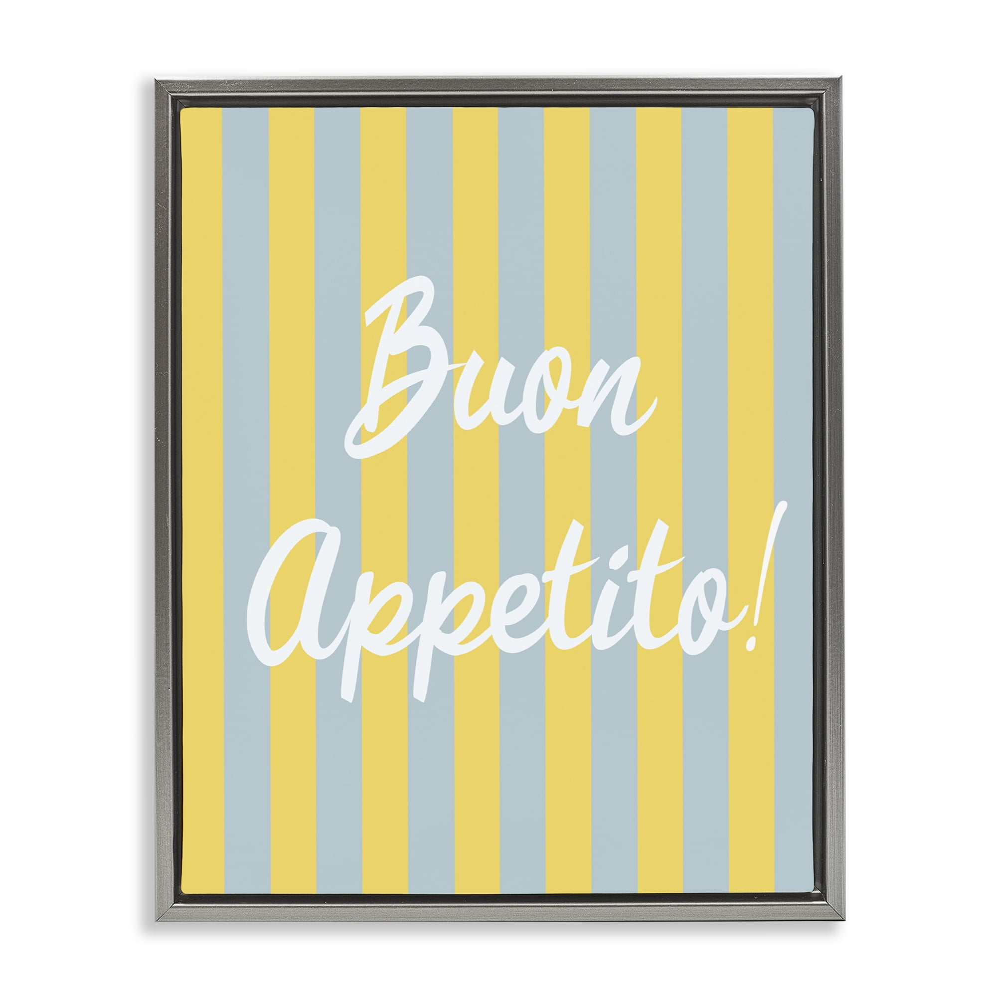 Stupell Industries Buon Appetito Blue Yellow Stripes Gray Framed Floater Canvas Wall Art, design by SD Graphics Studio