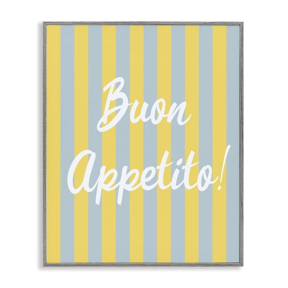 Stupell Industries Mid-Century Buon Appetito Blue Yellow Stripes Gray Framed Giclee Art, 11 x 14, by SD Graphics Studio