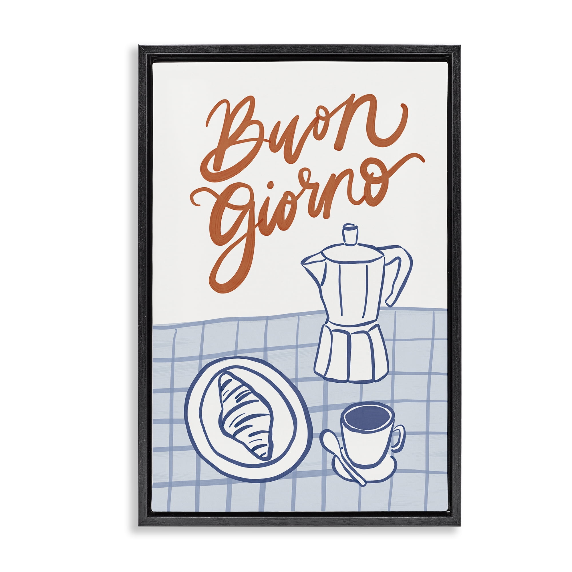 Stupell Industries Buon Giorno Breakfast Espresso Black Framed Floater Canvas Wall Art, design by Amanda Houston