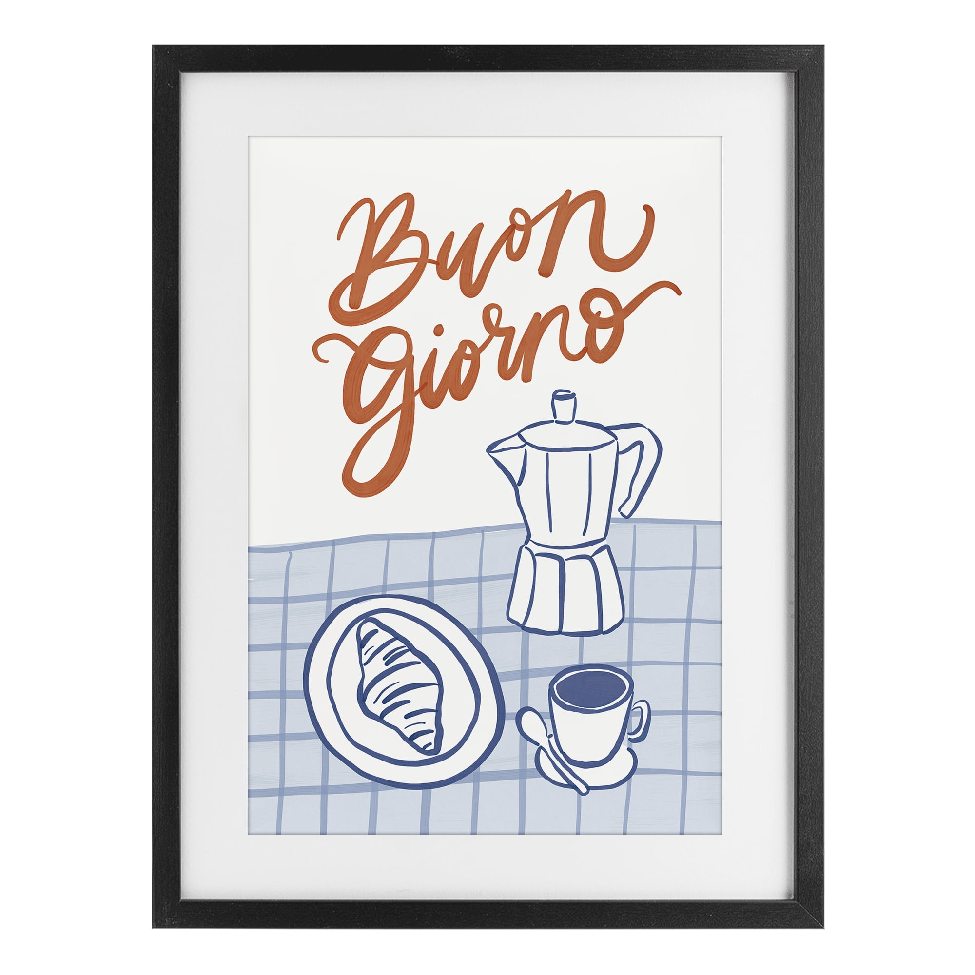 Stupell Industries Buon Giorno Breakfast Espresso Black Framed Print Under Glass, design by Amanda Houston