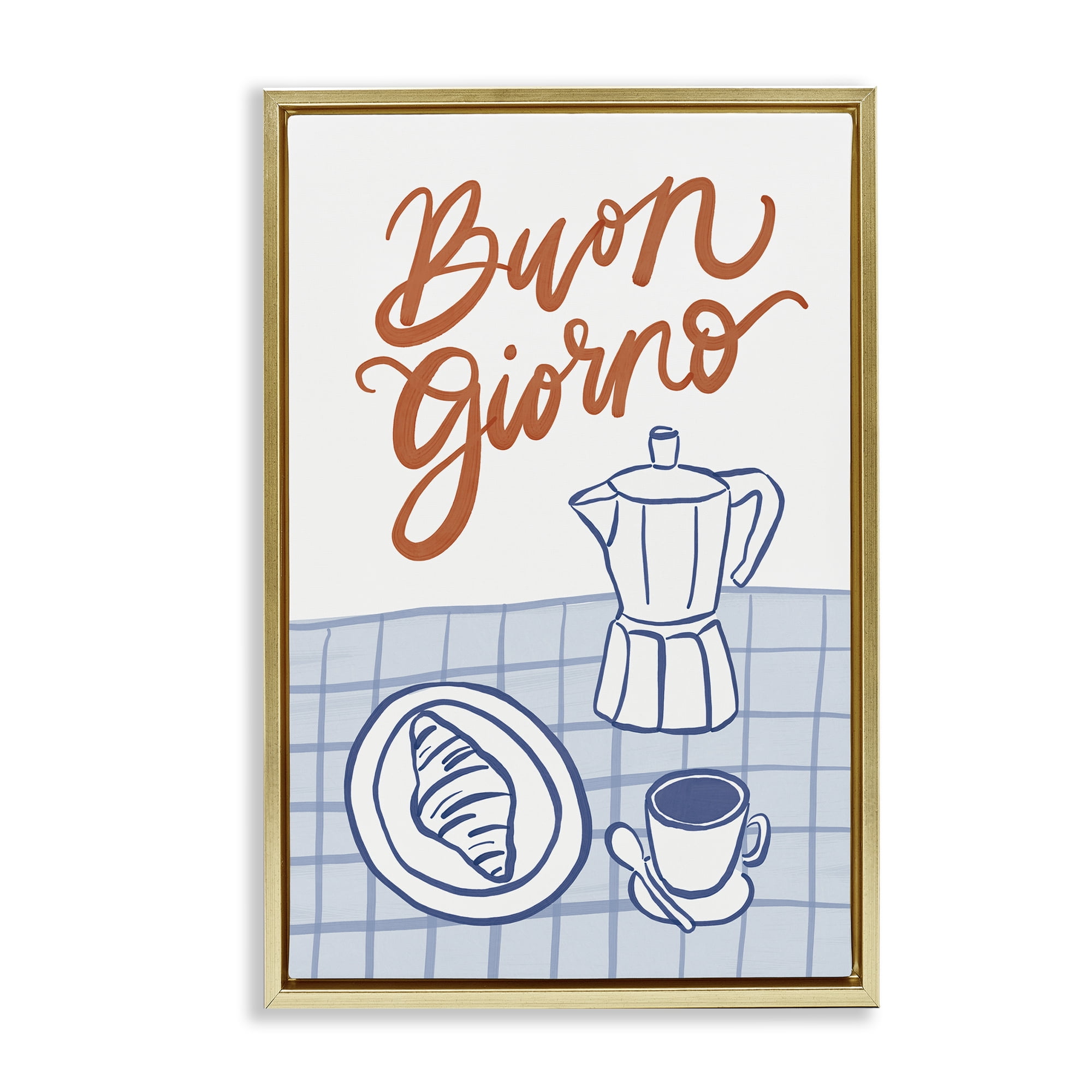 Stupell Industries Buon Giorno Breakfast Espresso Gold Framed Floater Canvas Wall Art, design by Amanda Houston